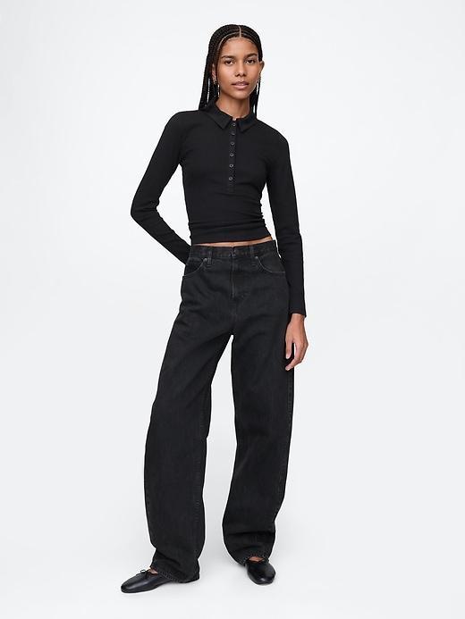 Modern Wide Rib Cropped Polo Shirt Product Image