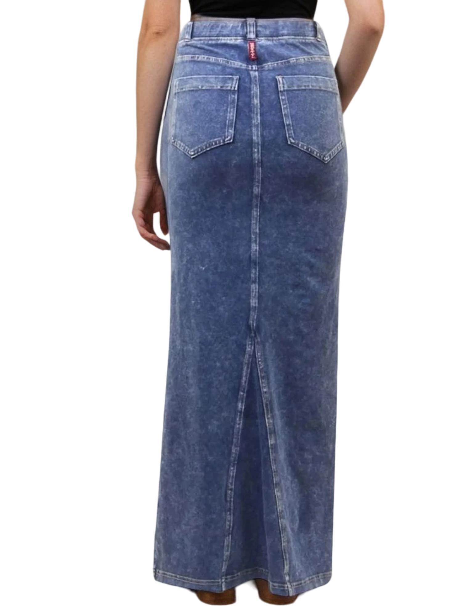 Hard Tail Long Denim Closed Slit Skirt (Style WJ-114) Product Image