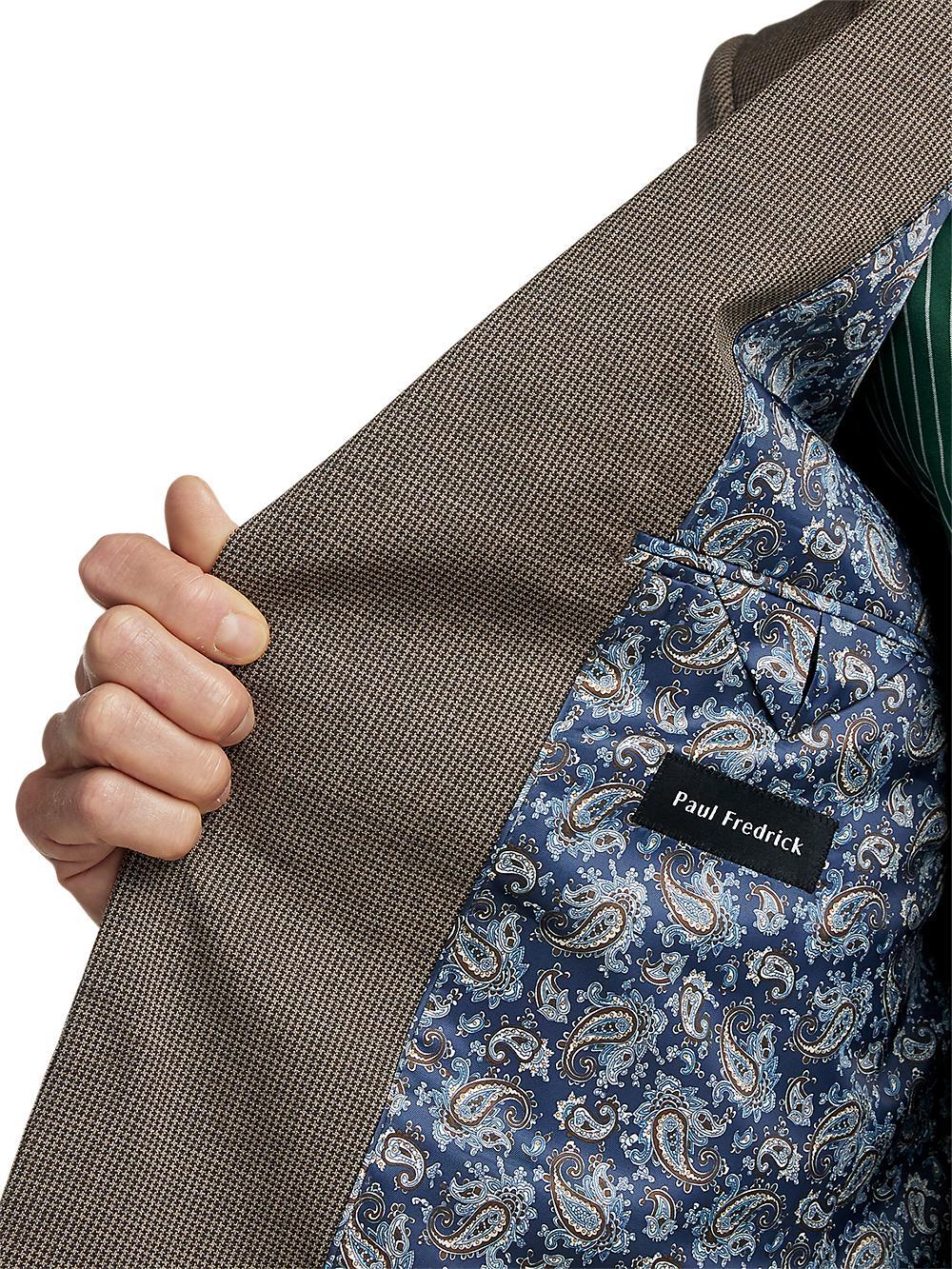 Wool Stretch Micro Check Single Breasted Peak Lapel Suit - Light Brown Product Image