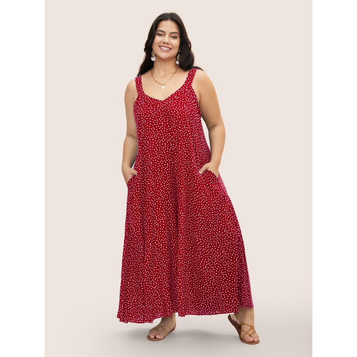 Plus Size Rust Polka Dot U Neck Wide Leg Jumpsuit Women Resort Sleeveless U-neck Vacation Loose Jumpsuits BloomChic 22-24/3X Product Image