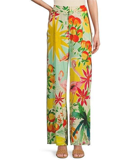 Antonio Melani Collins Tropical Fruit Print Coordinating Linen Wide Leg Pants Product Image