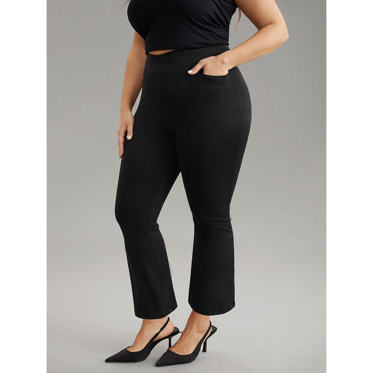 Plus Size Solid Elastic Waist Bootcut High Rise Leggings Women Black Casual High stretch Bootcut High Rise Dailywear Leggings BloomChic 28/5X Product Image