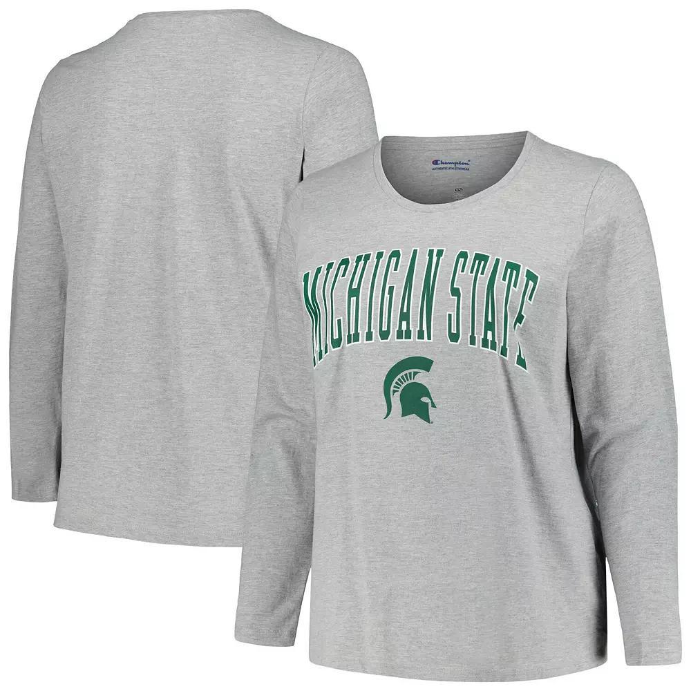 Women's Profile Heather Gray Michigan State Spartans Plus Size Arch Over Logo Scoop Neck Long Sleeve T-Shirt, Size: 1XL, Grey Product Image