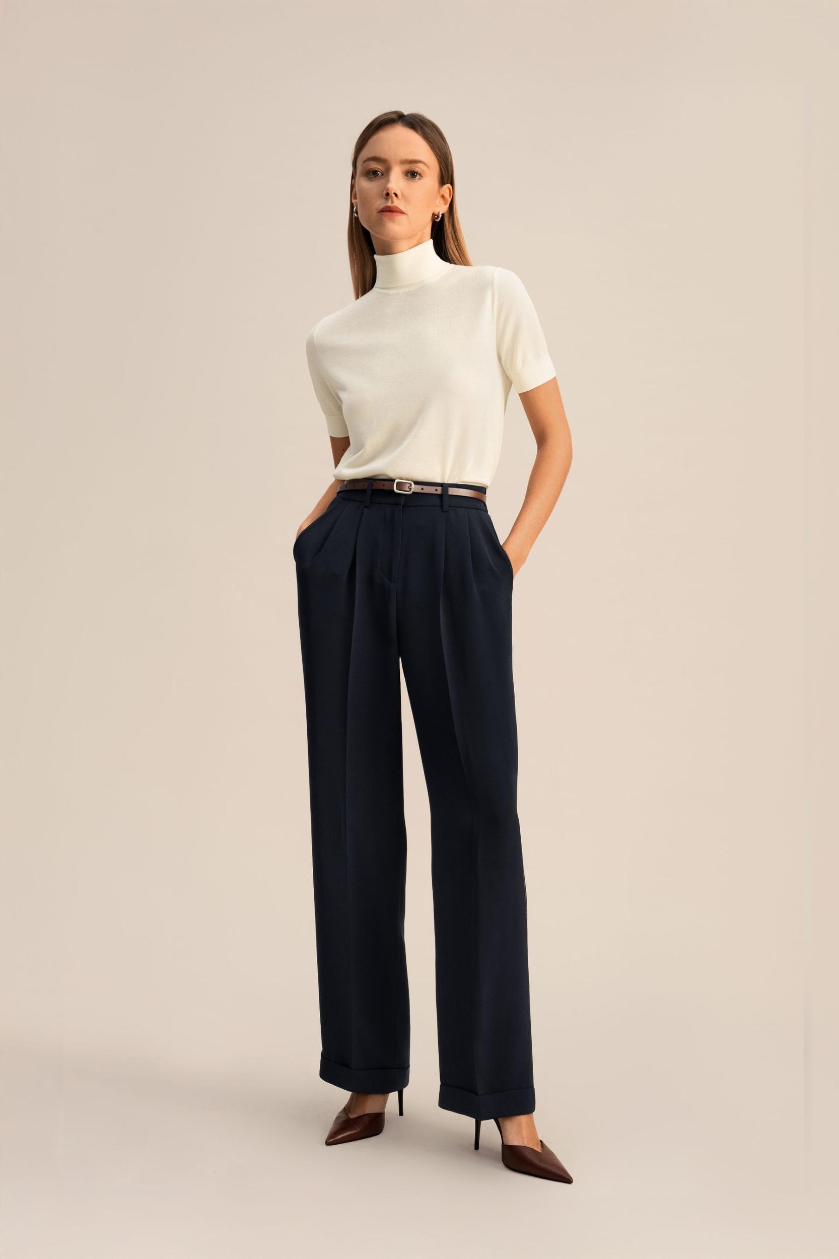 Timeless Pleated Wide-Leg Dense Silk Trousers Product Image