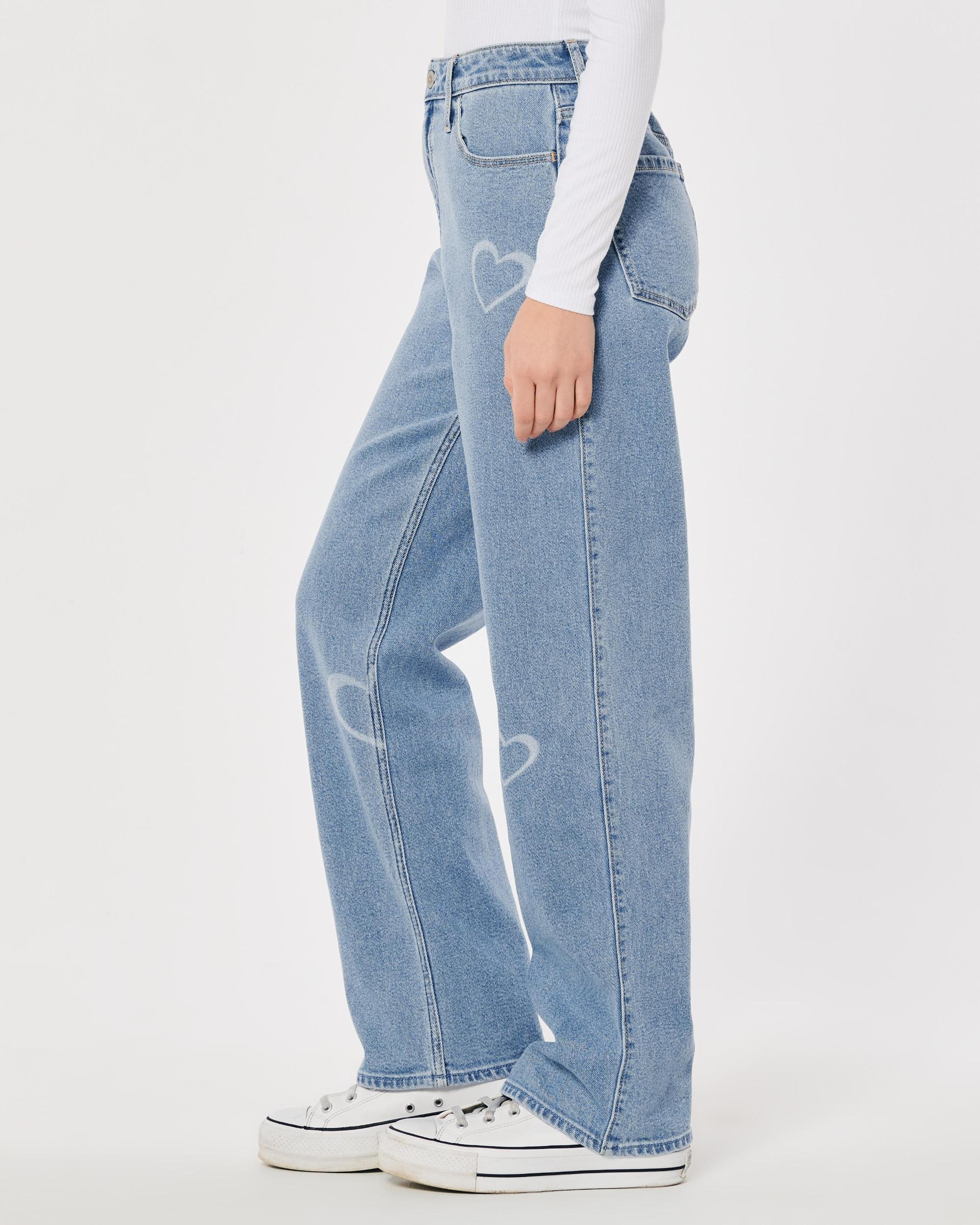 Ultra High-Rise Medium Wash Heart Print Dad Jeans Product Image