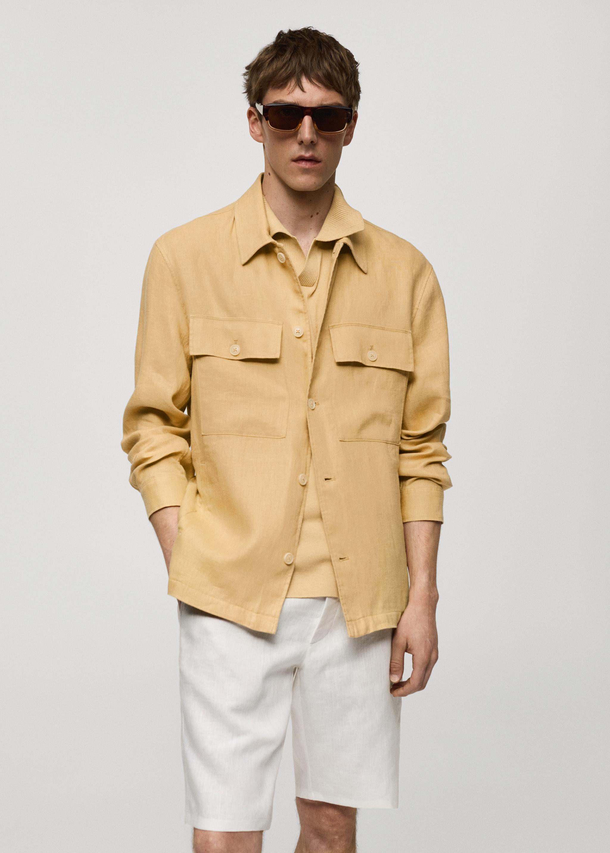 100% linen overshirt with pockets - Men | MANGO USA Product Image