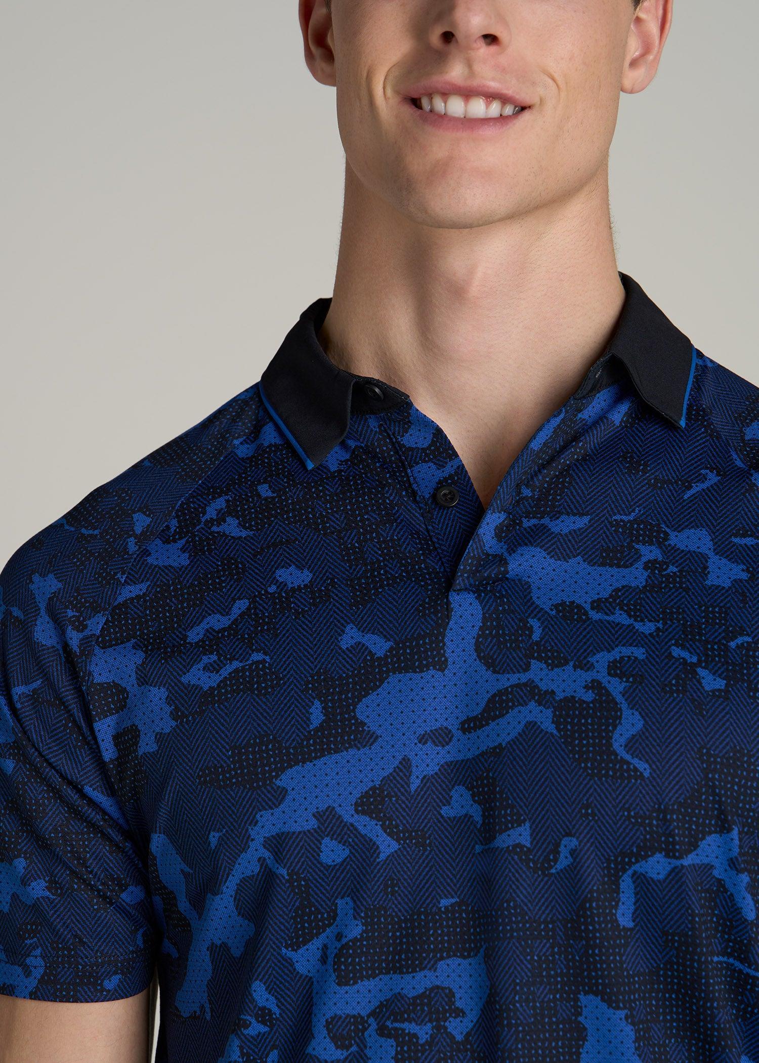 Contrast Collar A.T. Performance Print Golf Tall Men's Polo Shirt in Blue and Black Camo Male Product Image