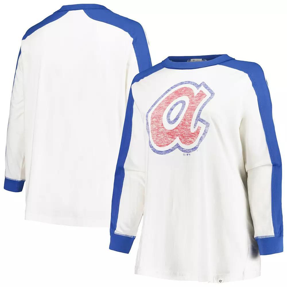 Women's '47 White Atlanta Braves Plus Size Caribou Raglan Long Sleeve T-Shirt, Size: 1XL Product Image