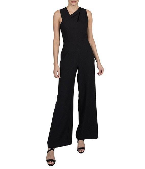 Julia Jordan Kors Crepe Asymmetrical Neck Sleeveless Pleated Shoulder Wide Leg Jumpsuit Product Image