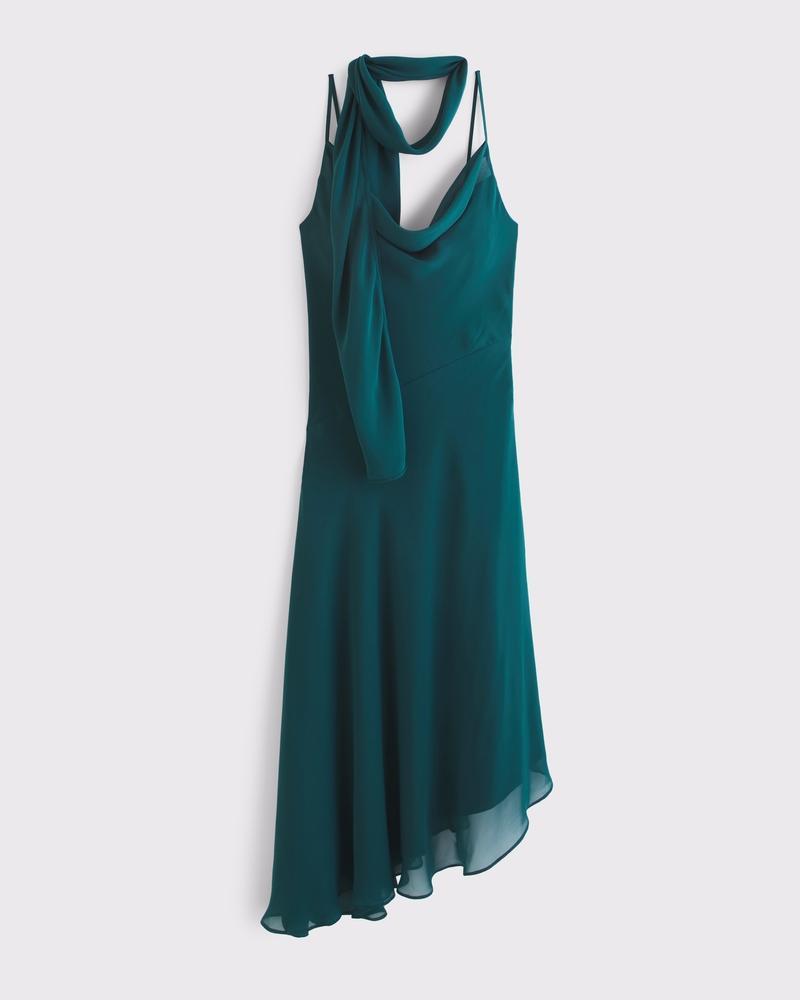 The A&F Julia Slip Scarf Asymmetrical Midi Dress Product Image