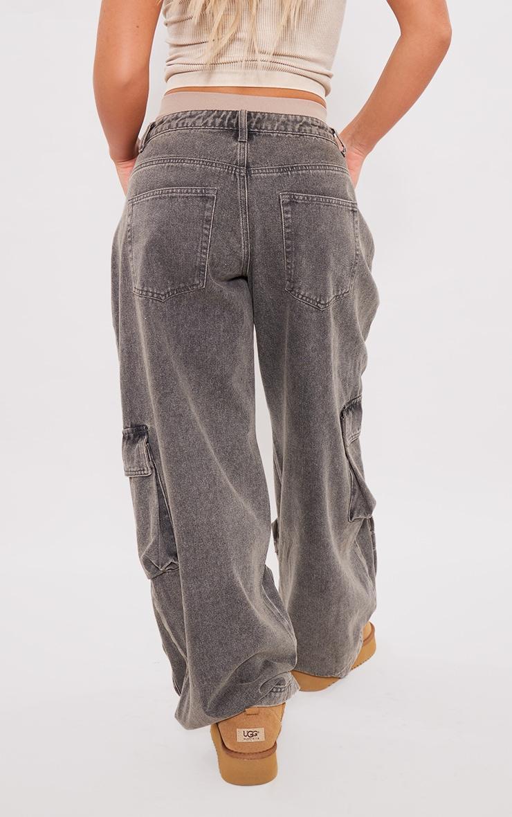Washed Black Wide Leg Boyfriend Fit Cargos Product Image