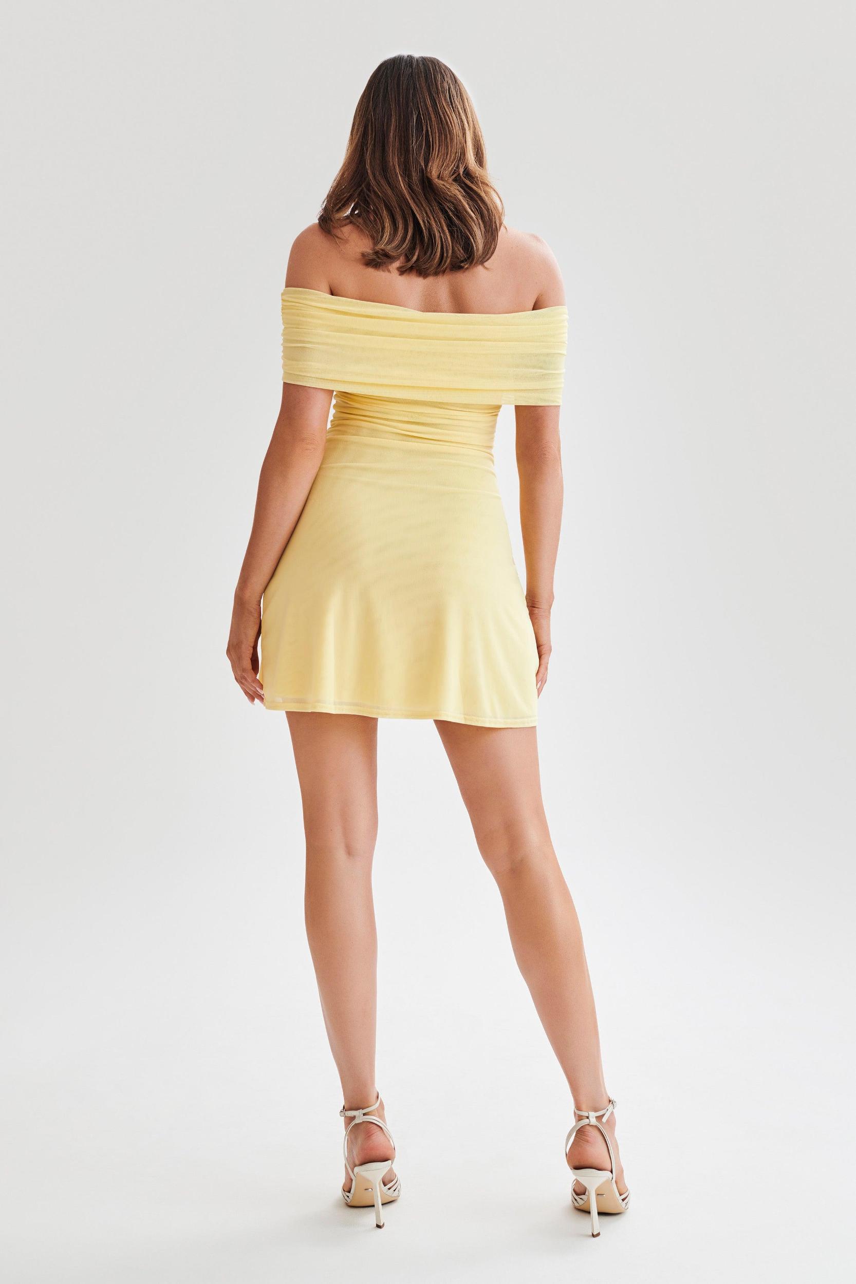 Josie Off Shoulder Mesh Mini Dress - Lemon Product Image