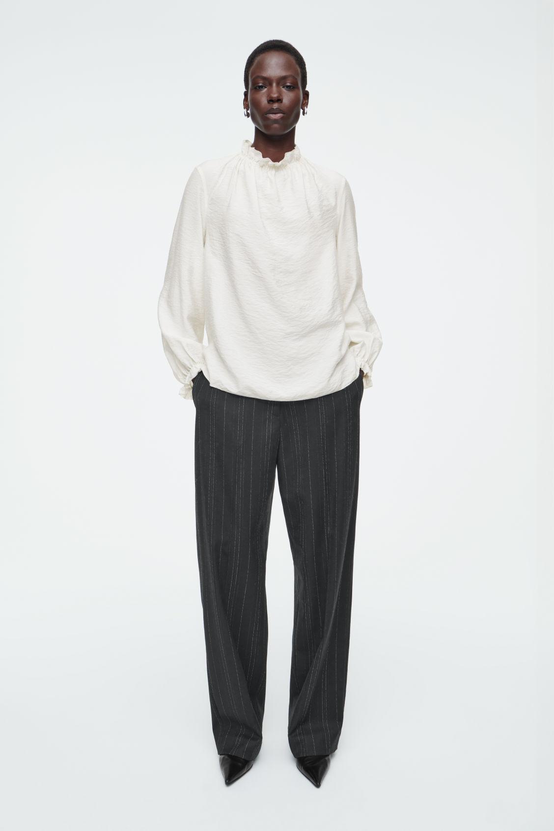 RUFFLED HIGH-NECK BLOUSE Product Image