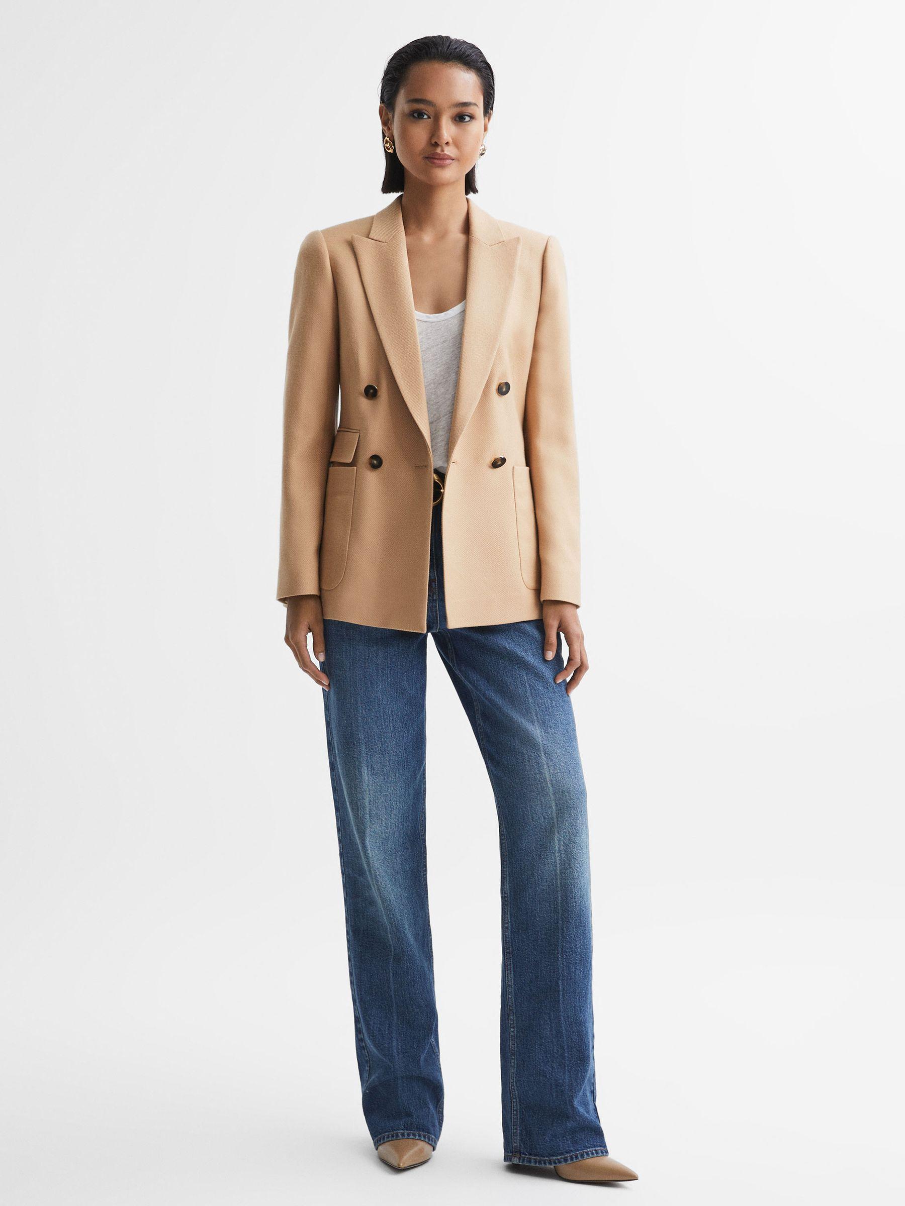 Double Breasted Twill Blazer in Light Camel Product Image