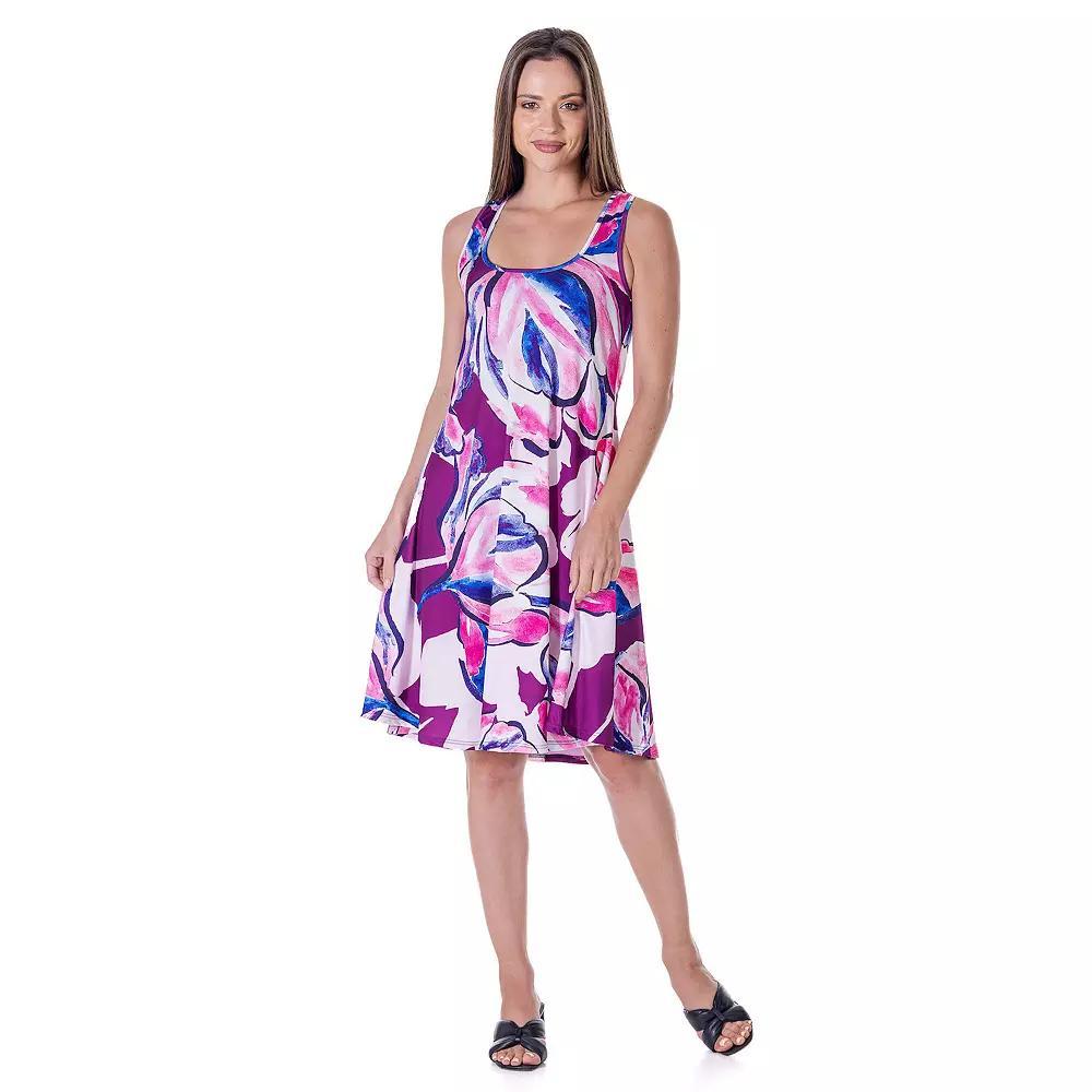 Women's 24Seven Comfort Apparel Sleeveless Knee Length Tank Swing Dress, Size: Medium, Purple Team Product Image