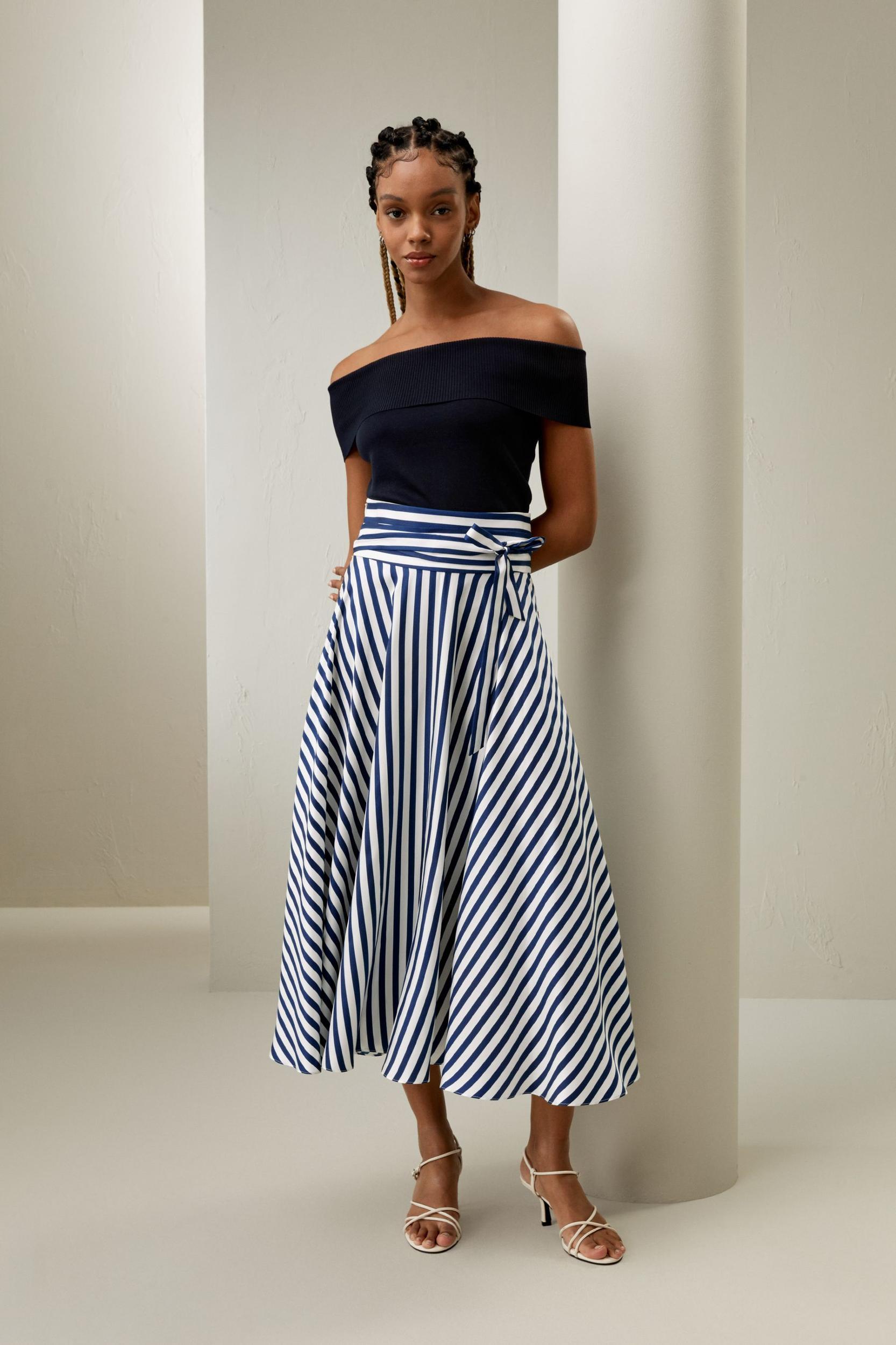 Silk Striped Midi Skirt Product Image