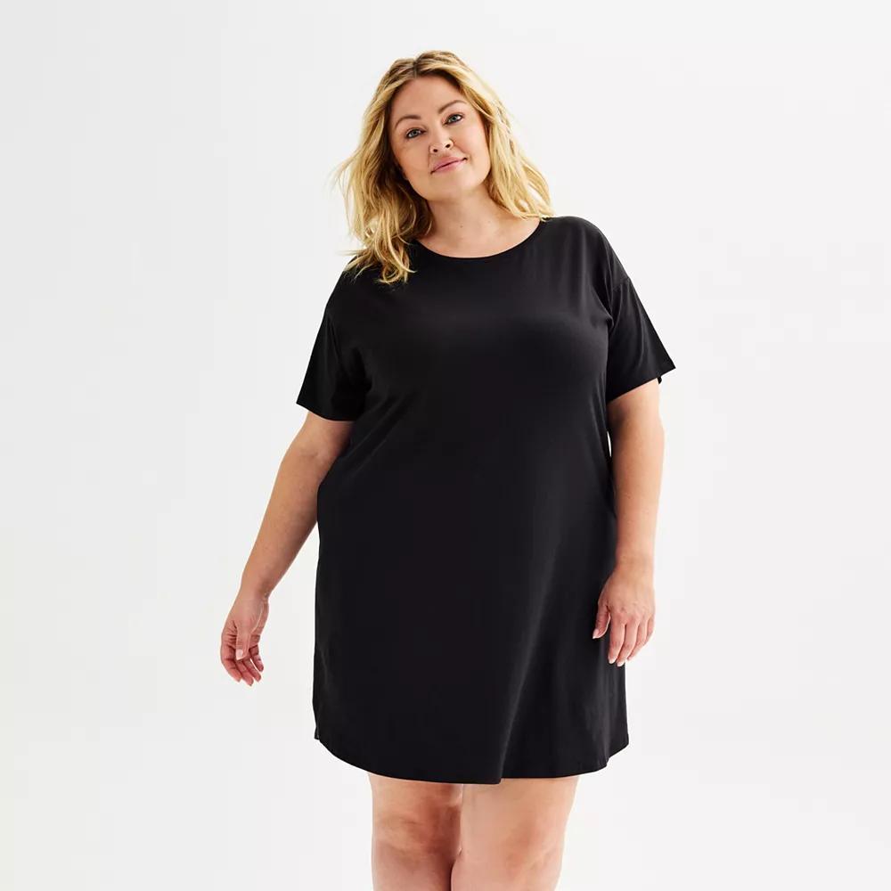 Plus Size Sonoma Goods For Life® Cotton Modal Short Sleeve Sleep Shirt, Women's, Size: 3XL, Mineral Black Product Image