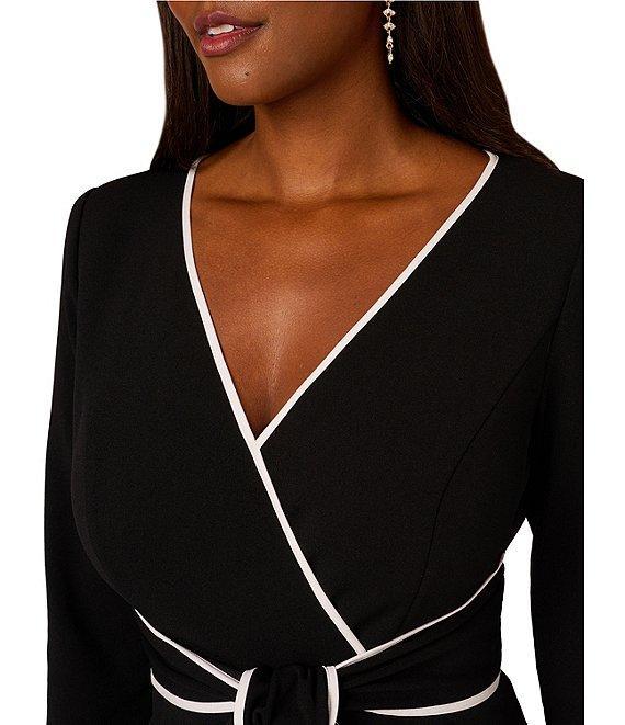 Adrianna Papell Vneck Contrast Trim Tie Waist Crepe Sheath Dress Product Image