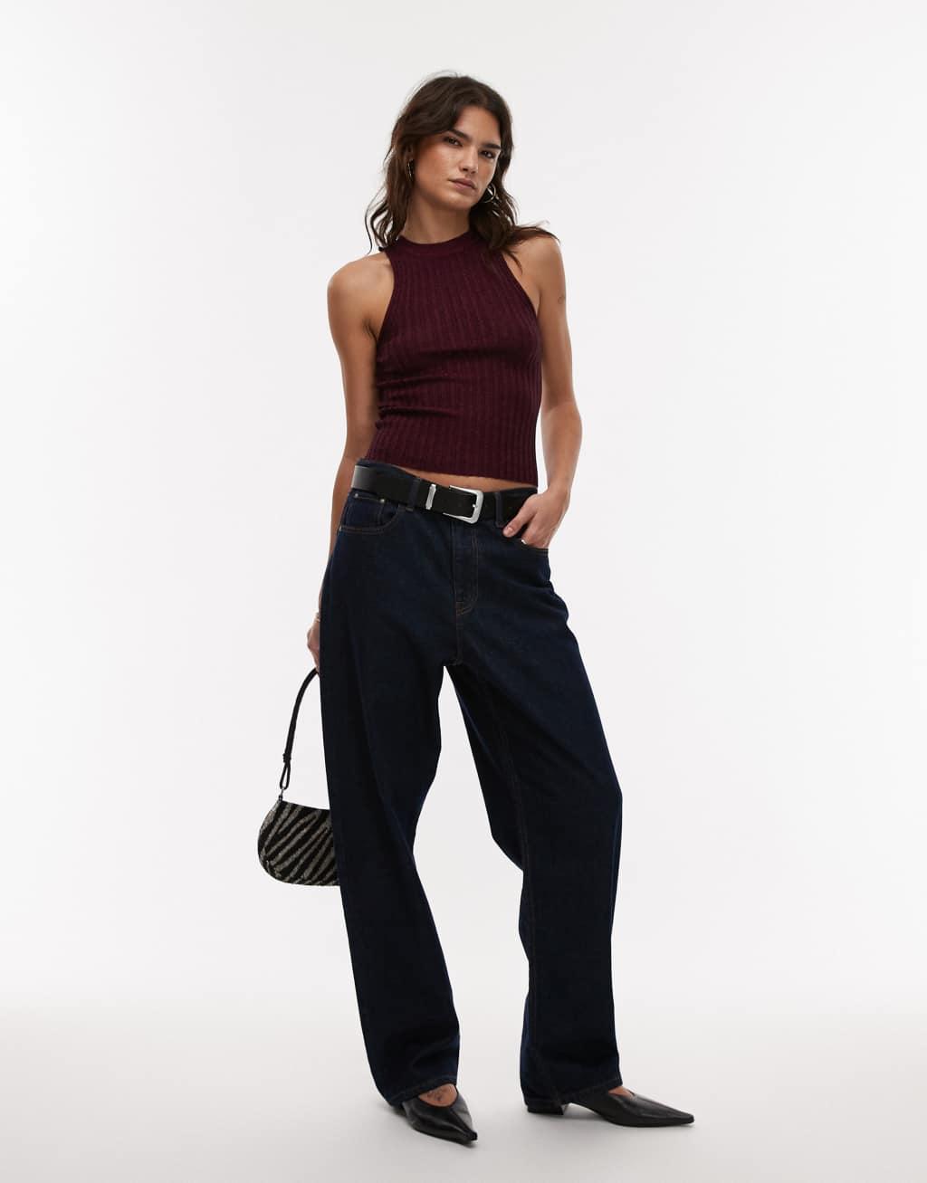 Mango shimmer knit sleeveless top in burgundy Product Image