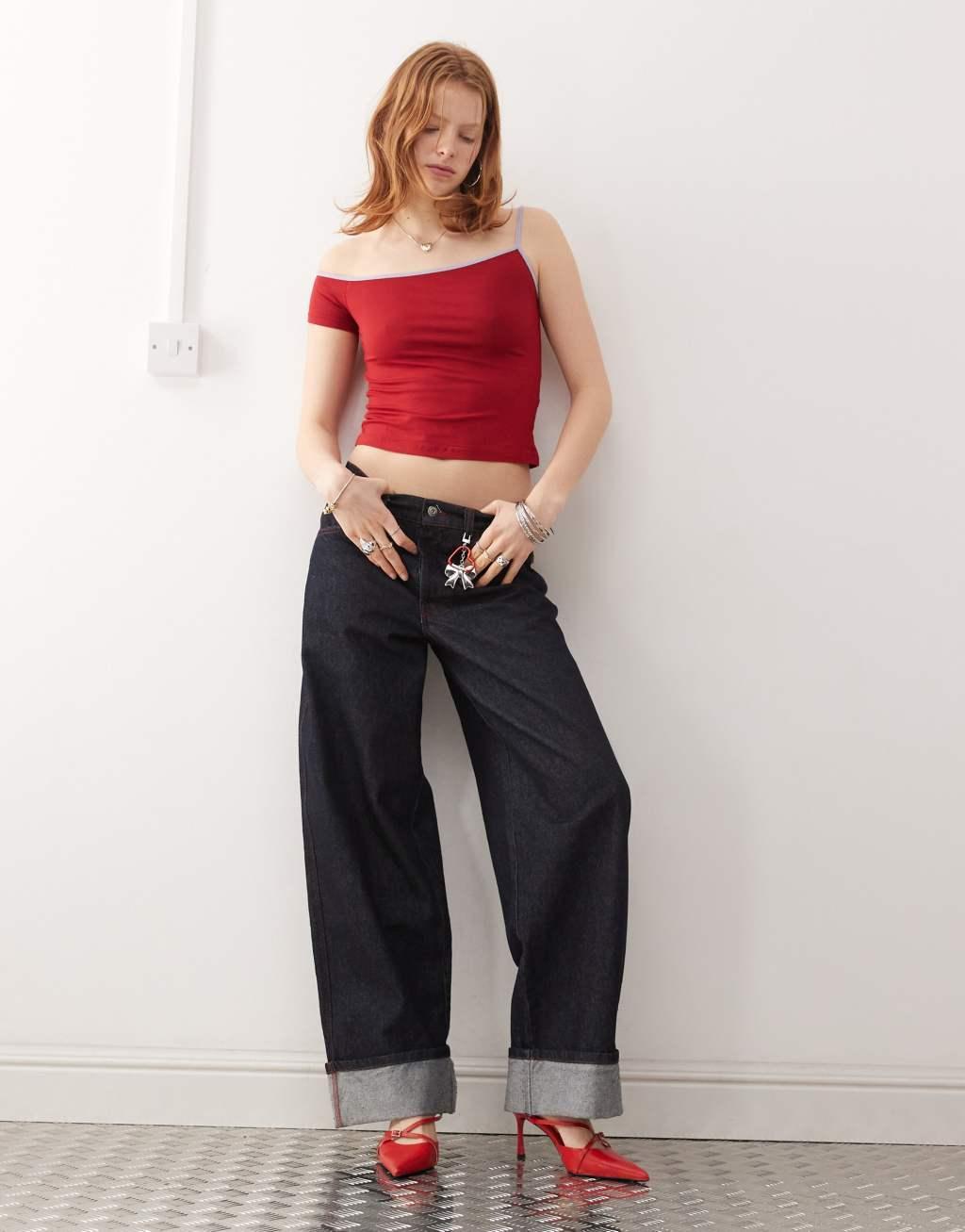Motel jala one shoulder tank top in red and violet Product Image