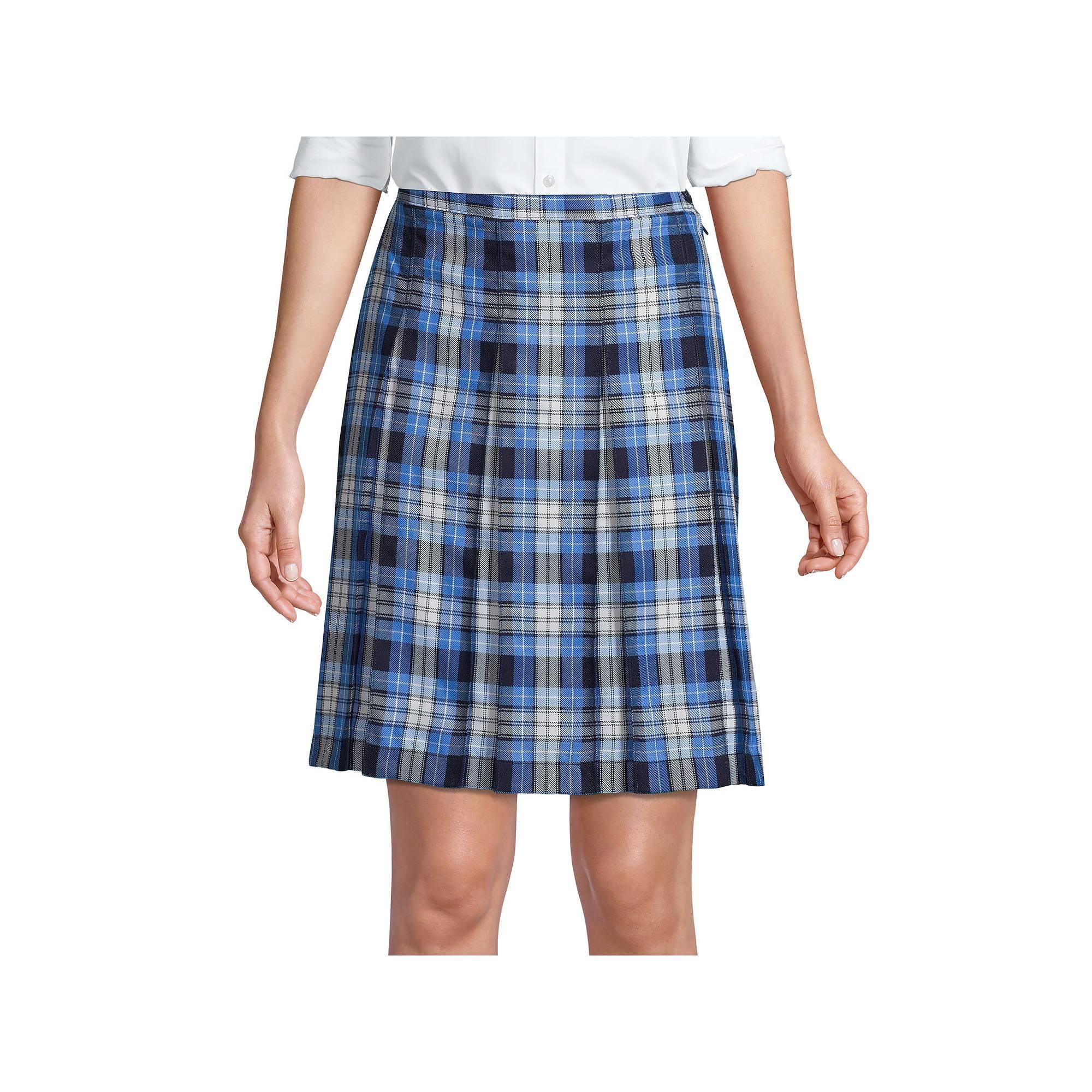 Women's Lands' End School Uniform Plaid Box Pleat Skirt, Size: 2, Clear Blue Plaid Product Image