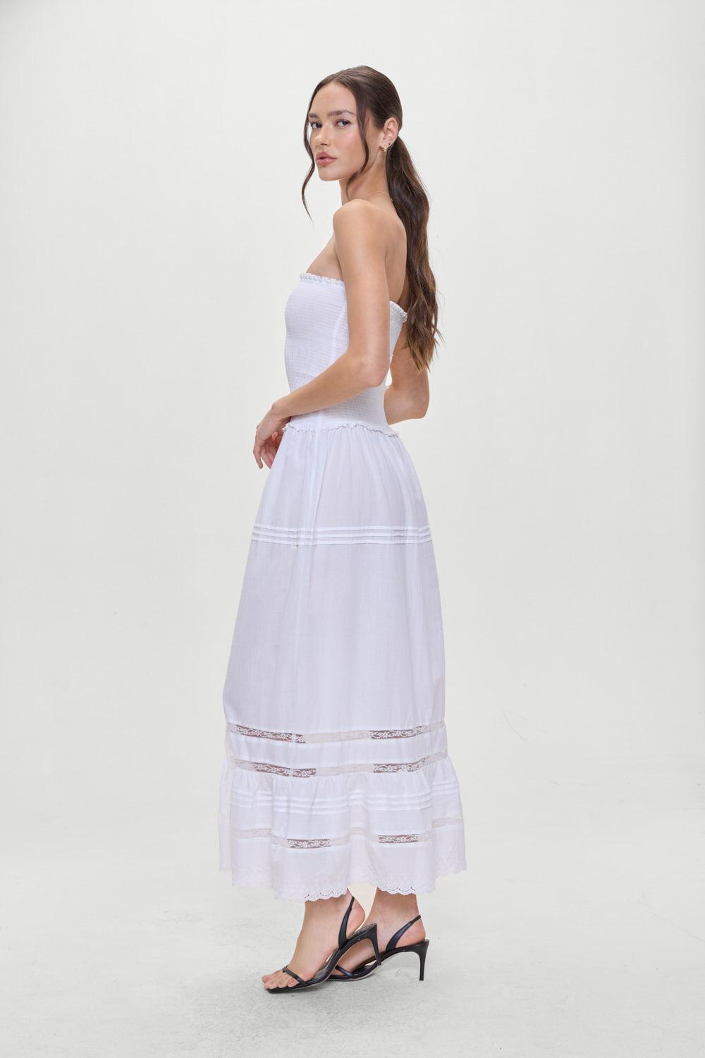 Empress Strapless Smocked Maxi Dress - White Product Image