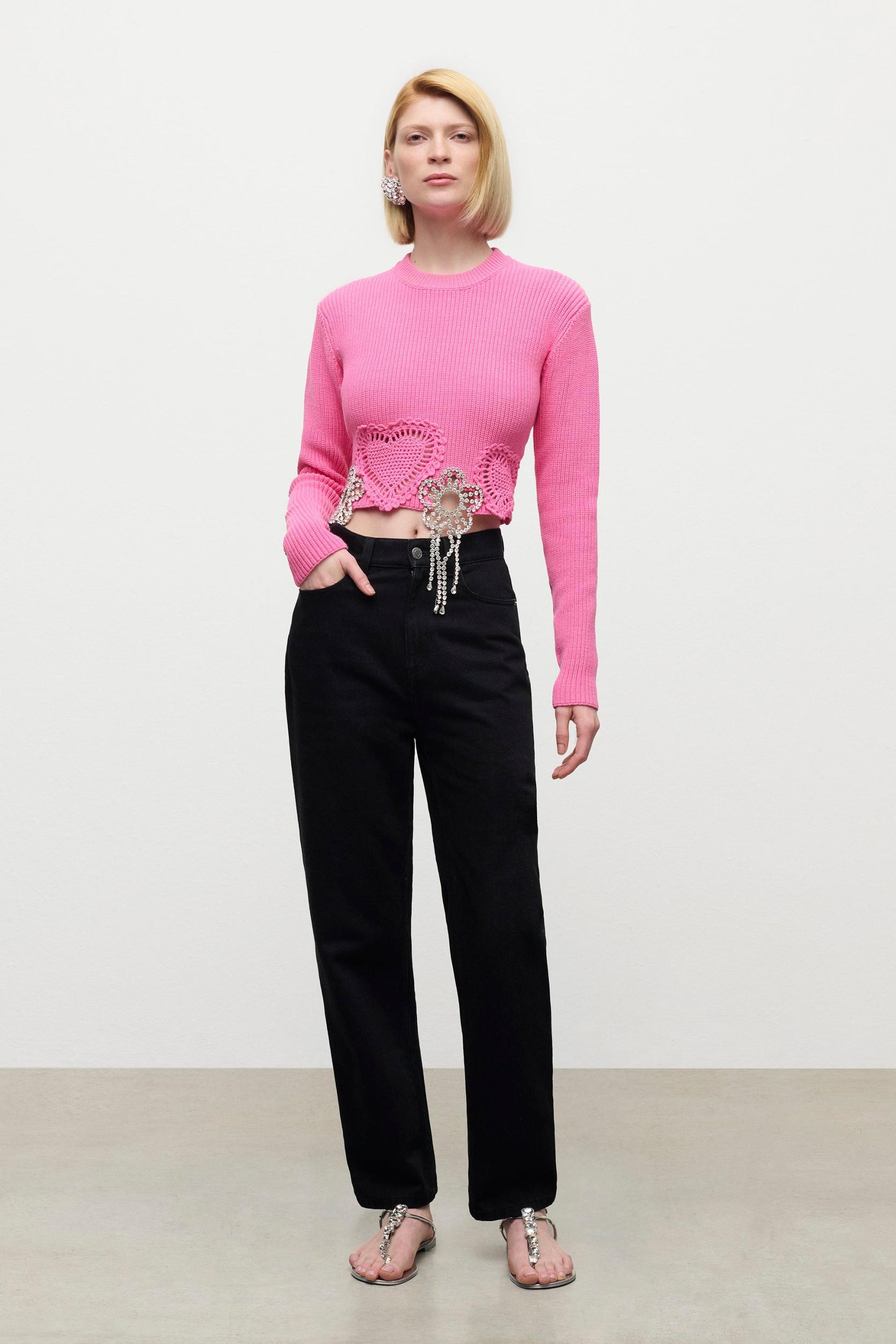 Crystal Crochet Flower Cropped Sweater Product Image