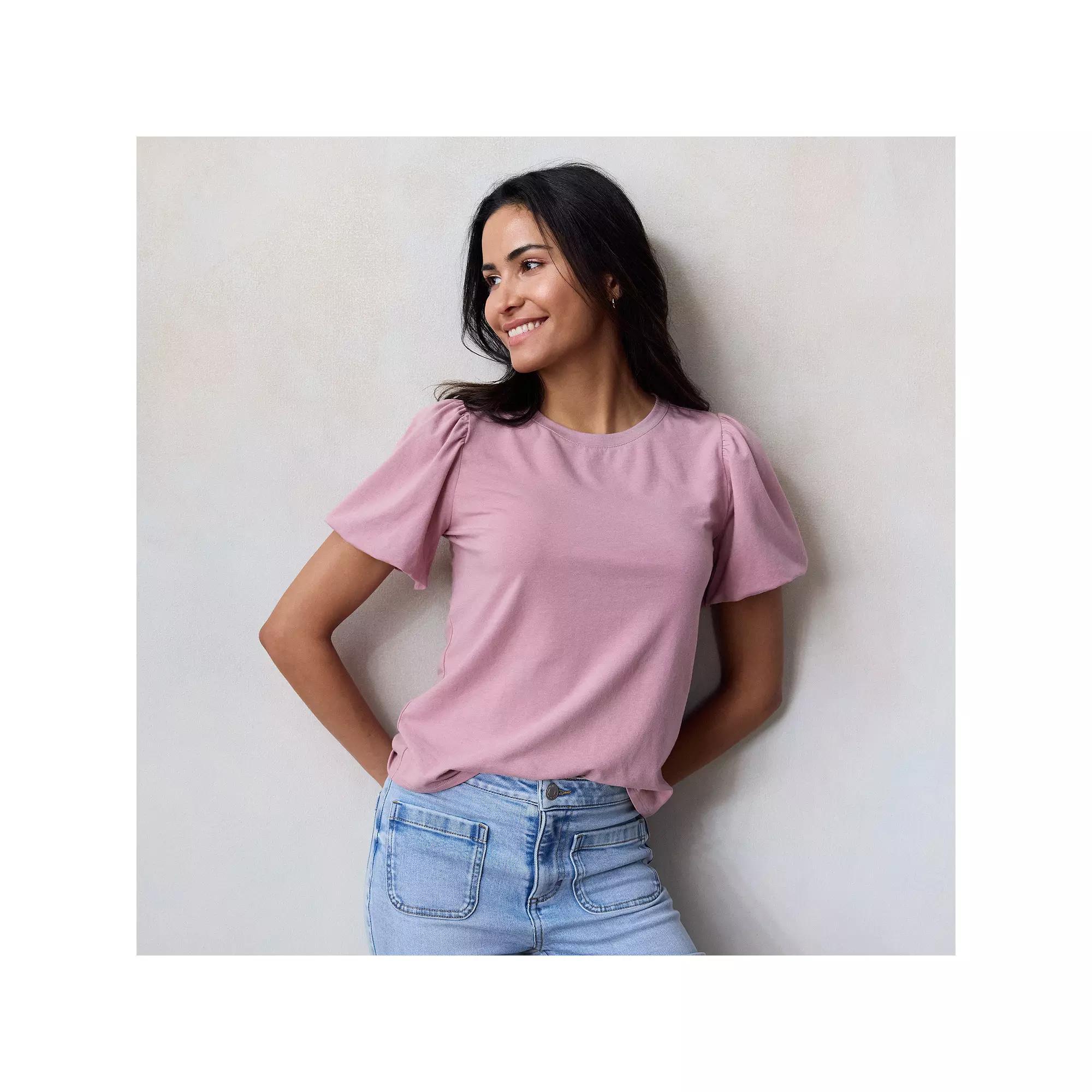 Womens LC Lauren Conrad Bubble Sleeve Top Purple Silk Product Image