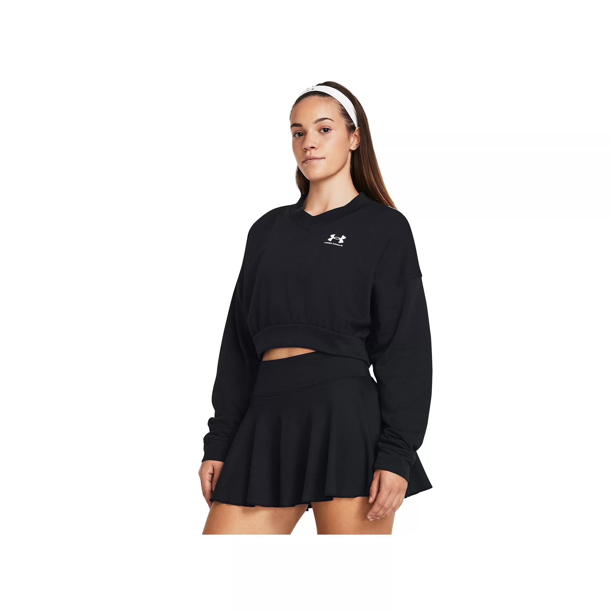 Women's Under Armour Rival Terry Oversized Cropped Crewneck Sweatshirt, Size: Large, Black Product Image