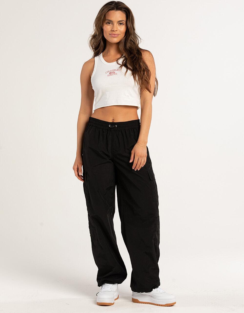 FULL TILT Low Rise Womens Parachute Cargo Pants - BLACK Product Image