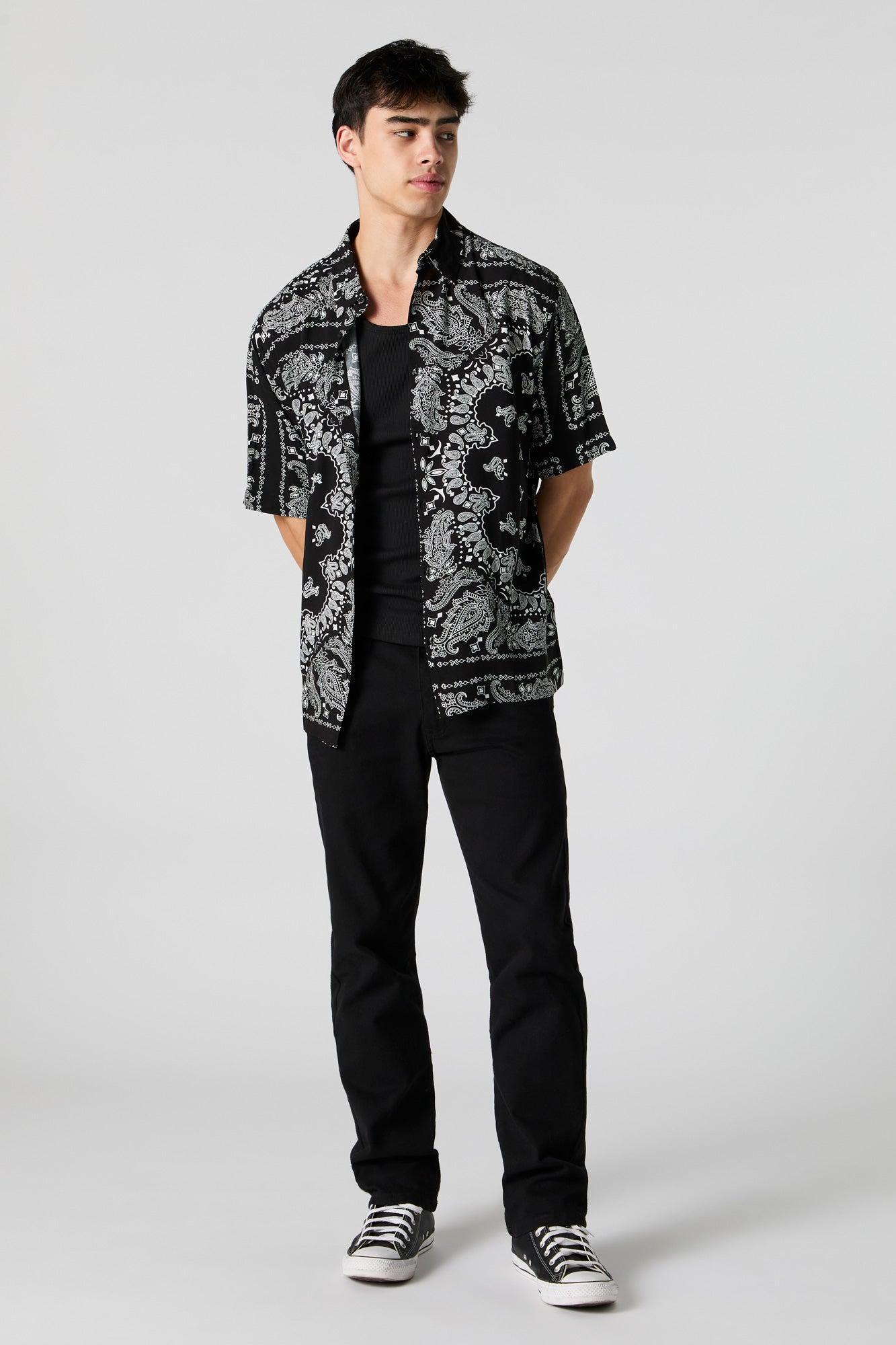 Black and White Print Button-Up Top Male Product Image