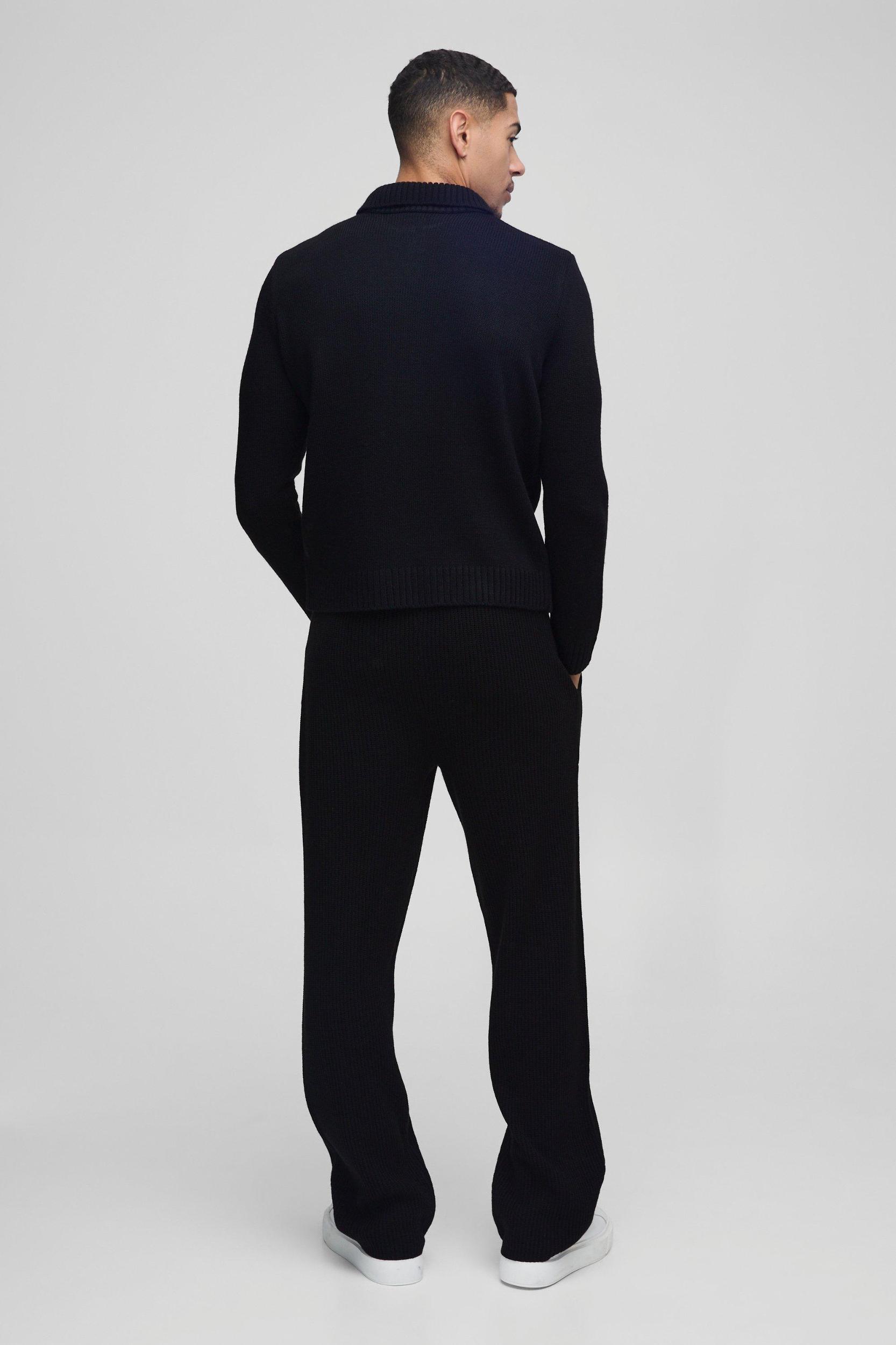 Regular Fit Long Sleeve Zip Neck Knitted Polo | boohooMAN USA Product Image