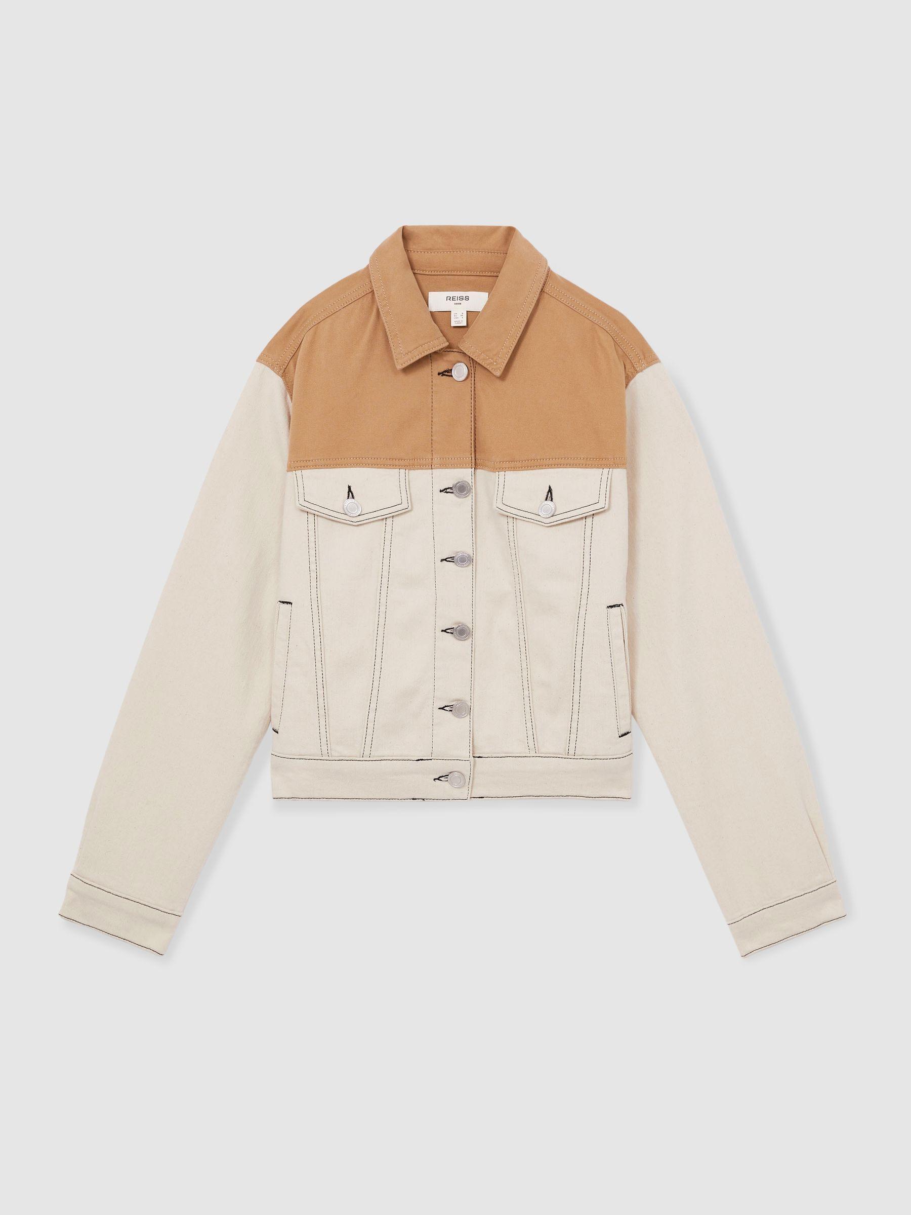 Colour-Block Denim Jacket in Ecru Product Image
