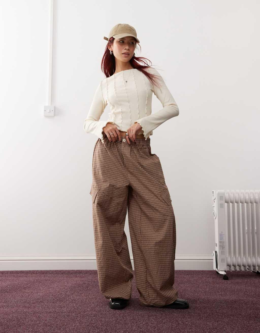 Monki overlock seam detail ribbed jersey top Product Image