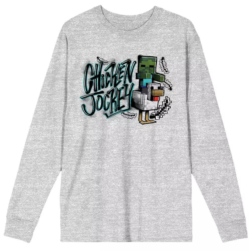 Men's Minecraft Chicken Jockey Long Sleeve Tee, Size: XXL, Gray Product Image