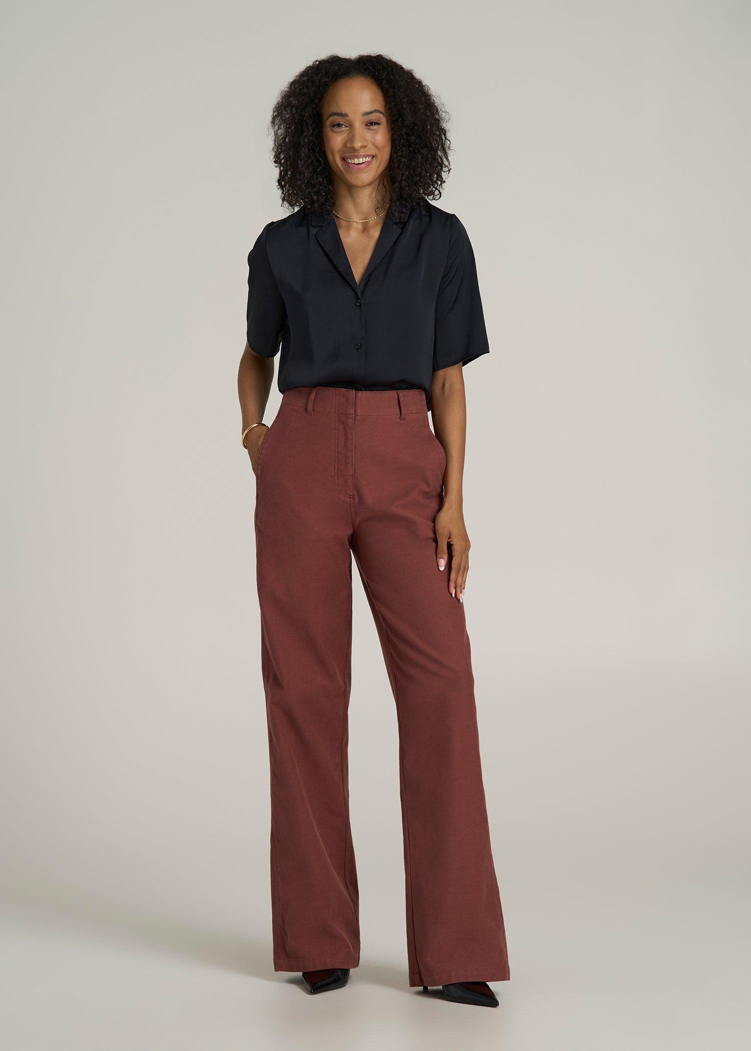 High-Rise Wide-Leg Flat-Front Chino Pants for Tall Women in Intense Rust Product Image