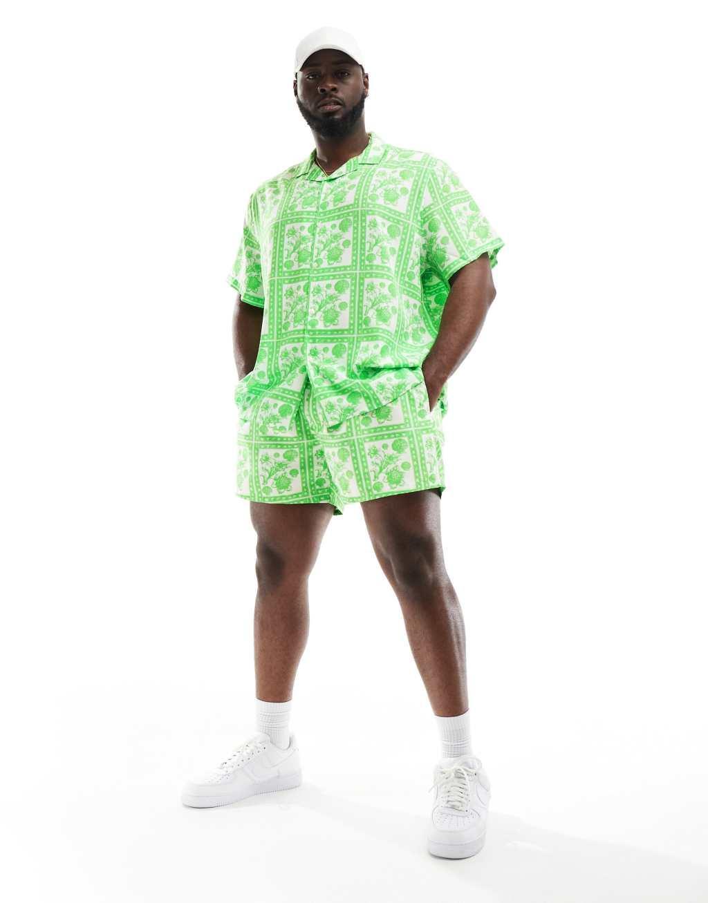ASOS DESIGN relaxed camp collar shirt in floral tile print - part of a set Product Image