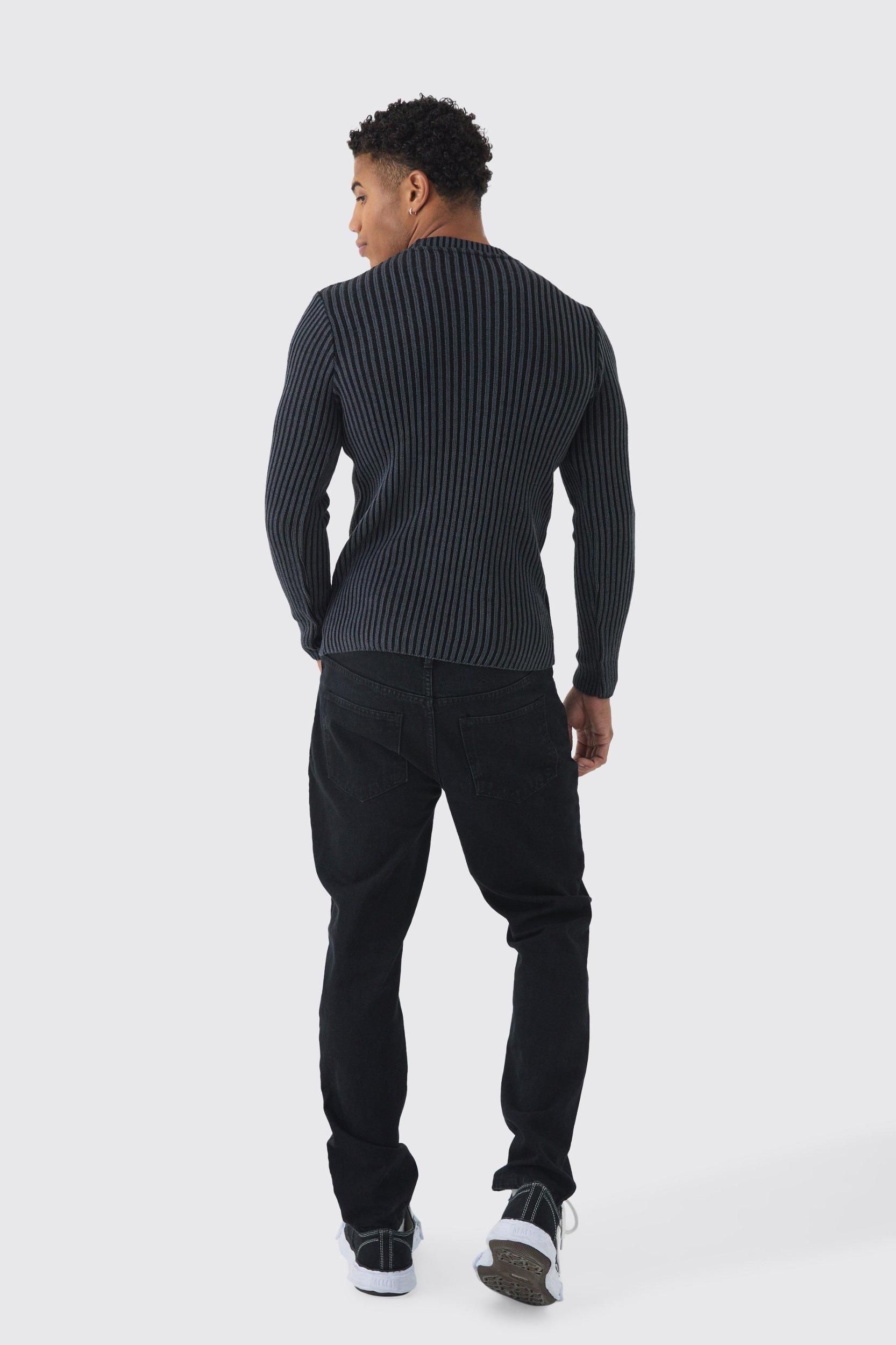 Muscle Fit Ribbed Knit Sweater | boohooMAN USA Product Image