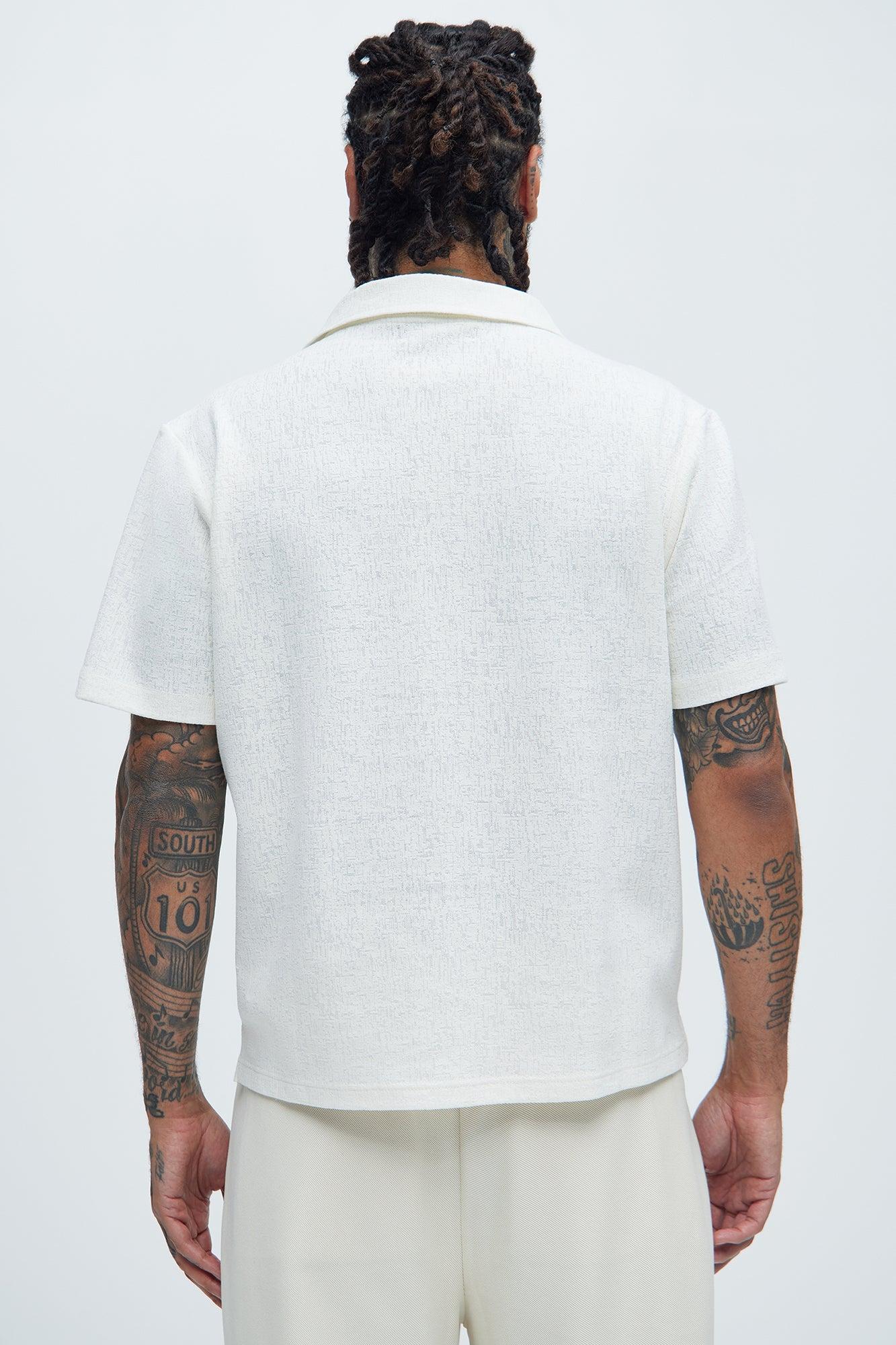 Duval Textured Knit Johnny Collar Shirt - Off White Product Image