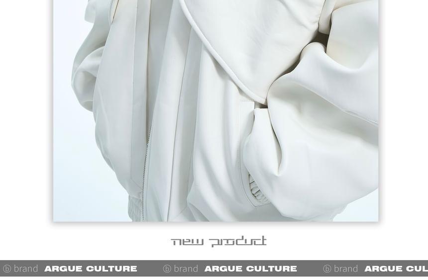 Collar Plain Buckled Faux Leather Zip Jacket Product Image