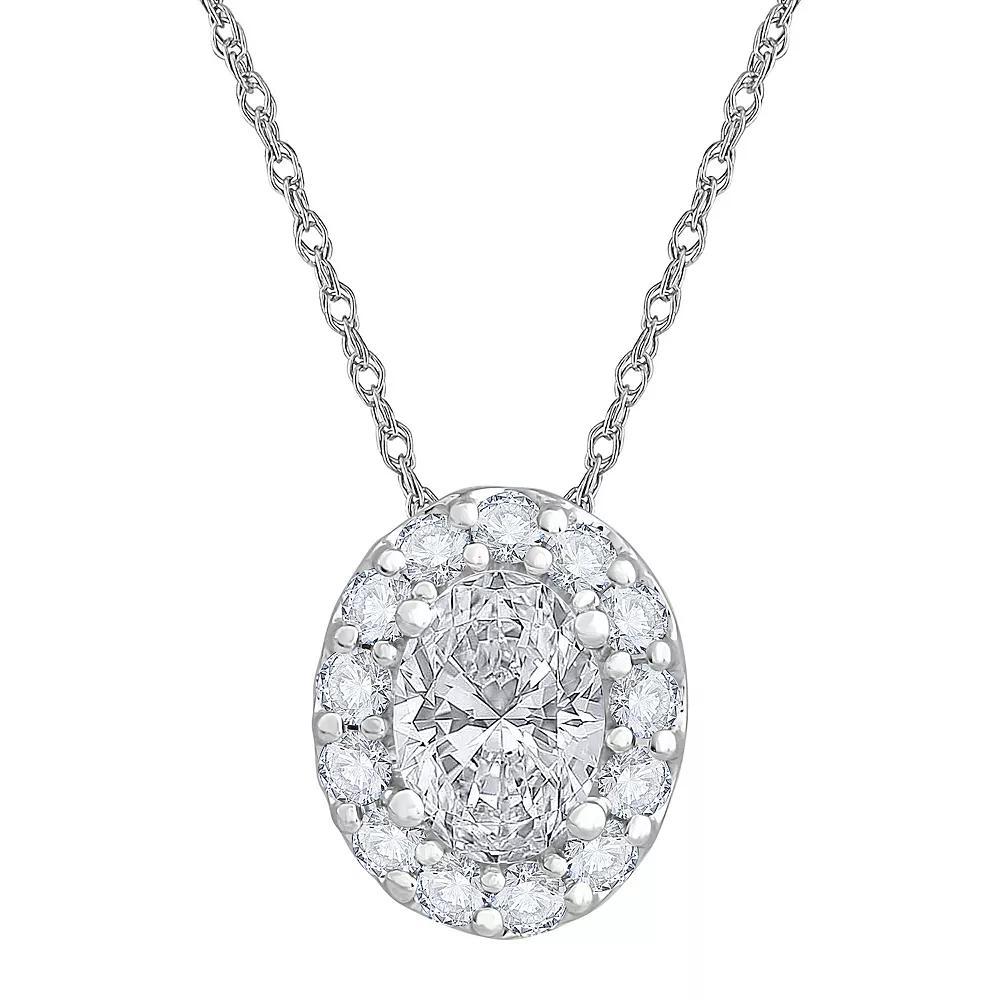 Diamond Medley 14k White Gold 1 Carat T.W. Lab-Grown Diamond Oval Halo Pendant Necklace, Women's, Size: 16-18" ADJ, 14k Whgold Product Image