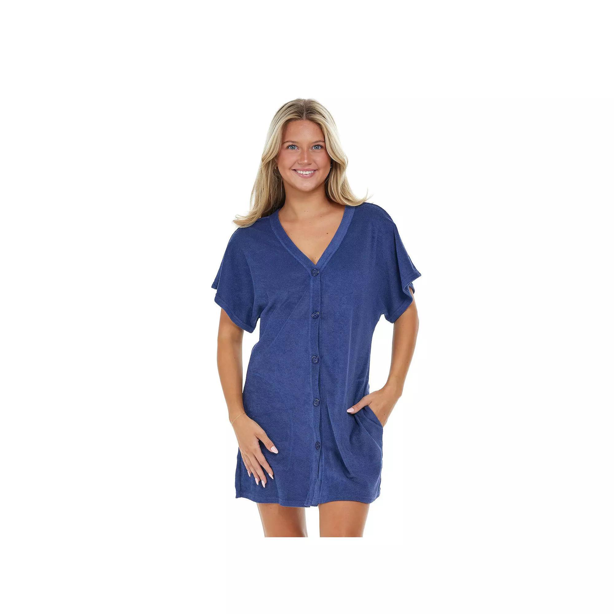 Plus Size Jordan Taylor Button Up Swim Cover Up with Pockets, Women's, Size: 3XL, Blue Product Image