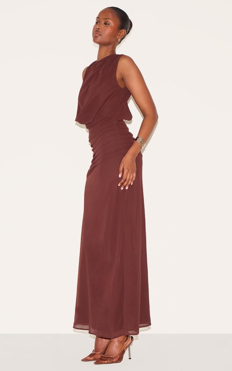 Chocolate Chiffon Keyhole Ruched Detail Maxi Dress Product Image