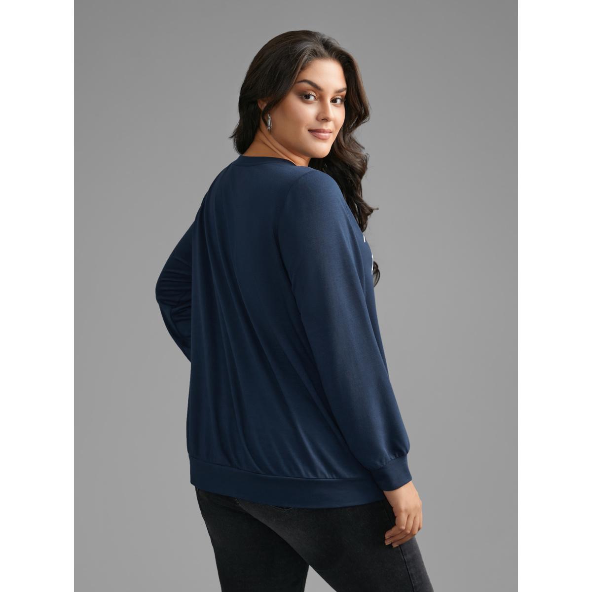 Plus Size Letter Print Crew Neck Sweatshirt Women Midnight Casual Non Round Neck Everyday Sweatshirts BloomChic 26/4X Product Image
