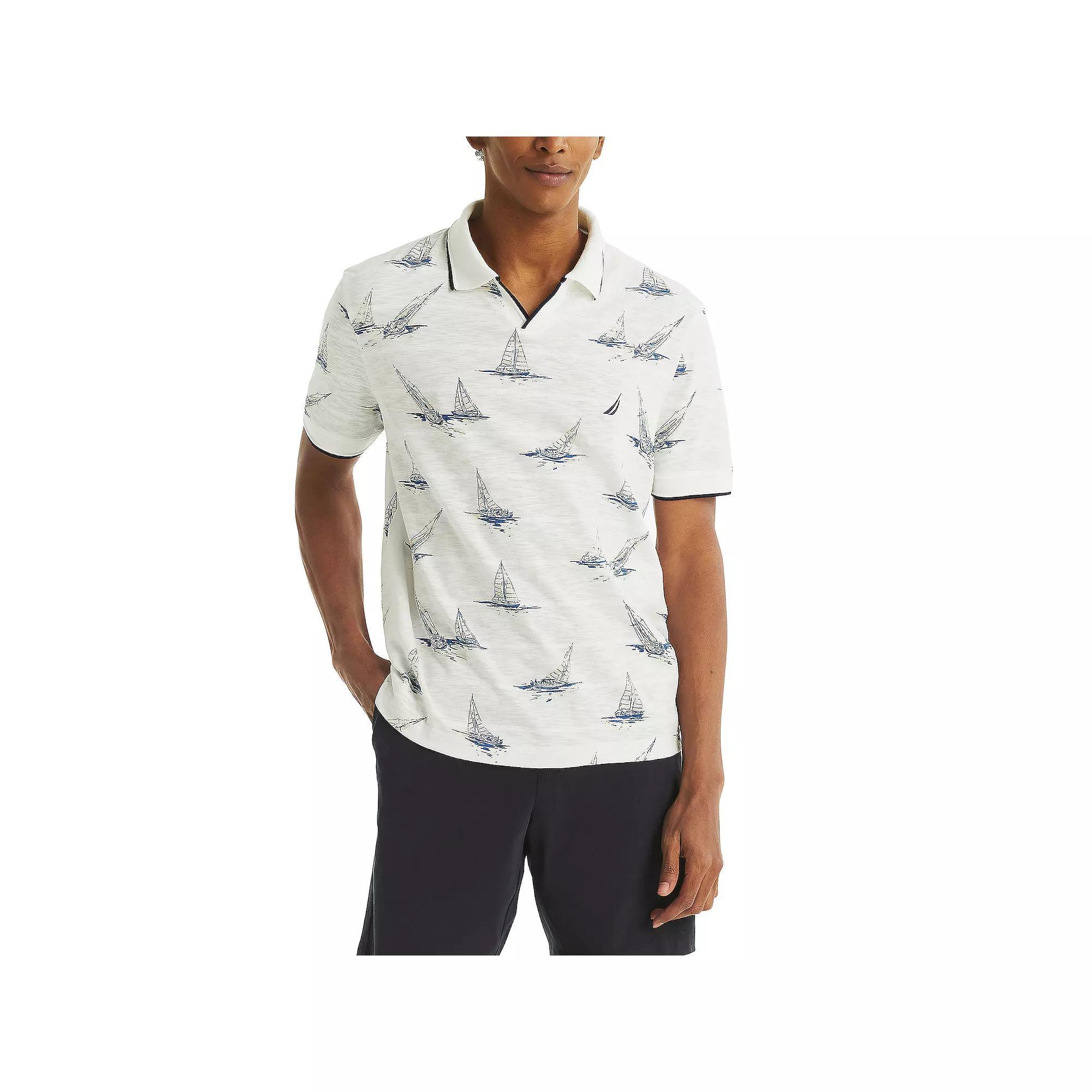 Men's Nautica Classic Fit Printed Polo, Size: Medium, Bright White Product Image
