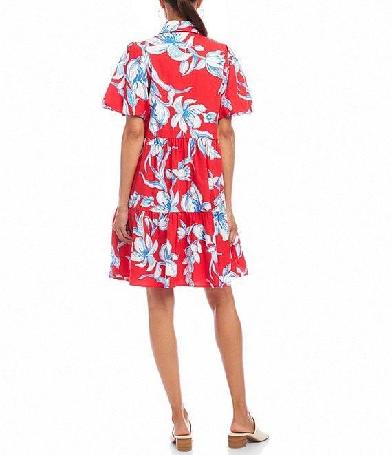 Karen Kane Cotton Puff Sleeve Tiered Shirtdress Product Image