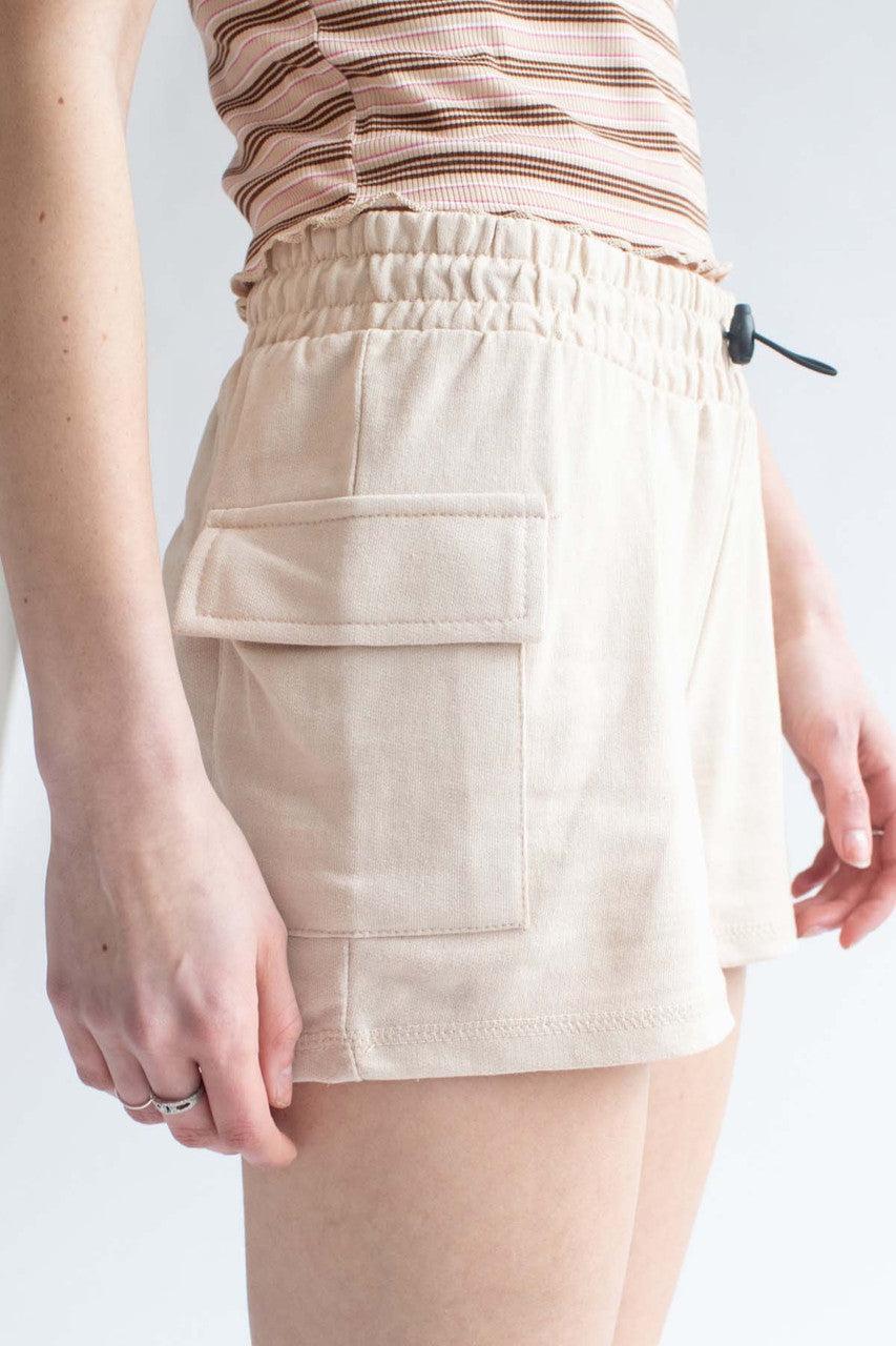 Beige Cargo Pocket Sweat Shorts Product Image