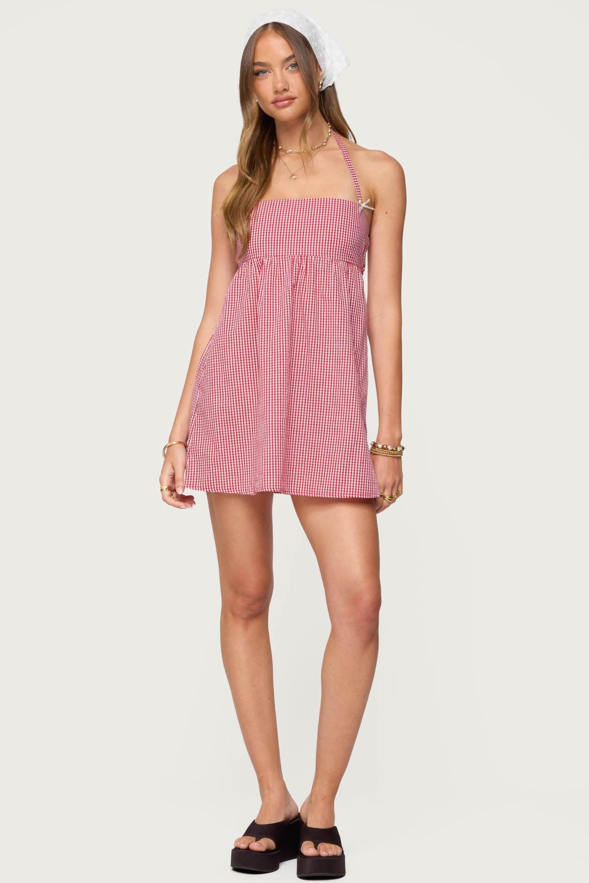 Rina Gingham Halter Mini Dress Product Image