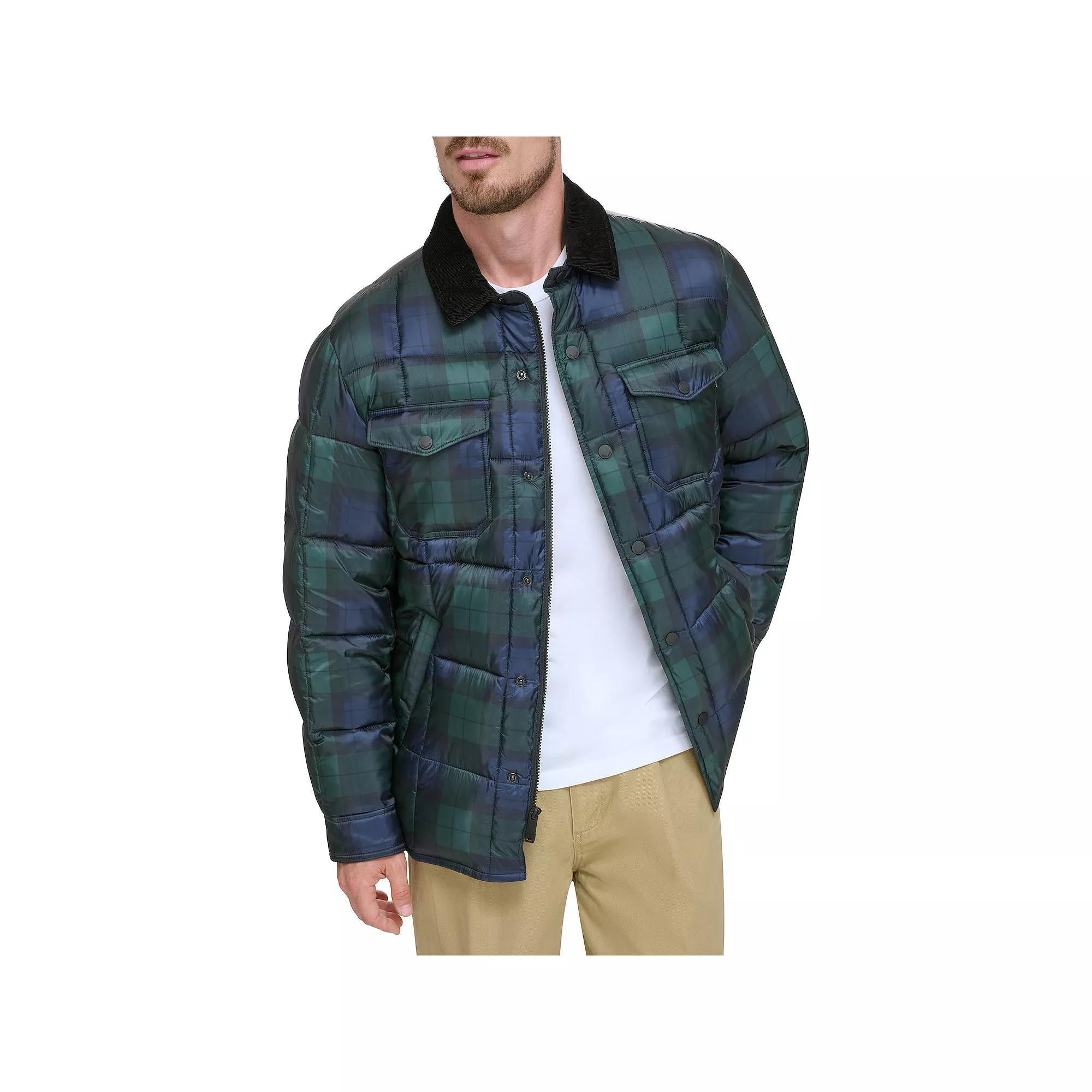 Men's Dockers® Midweight Quilted Shacket with Corduroy Collar, Size: Small, Blackwatch Plaid Product Image