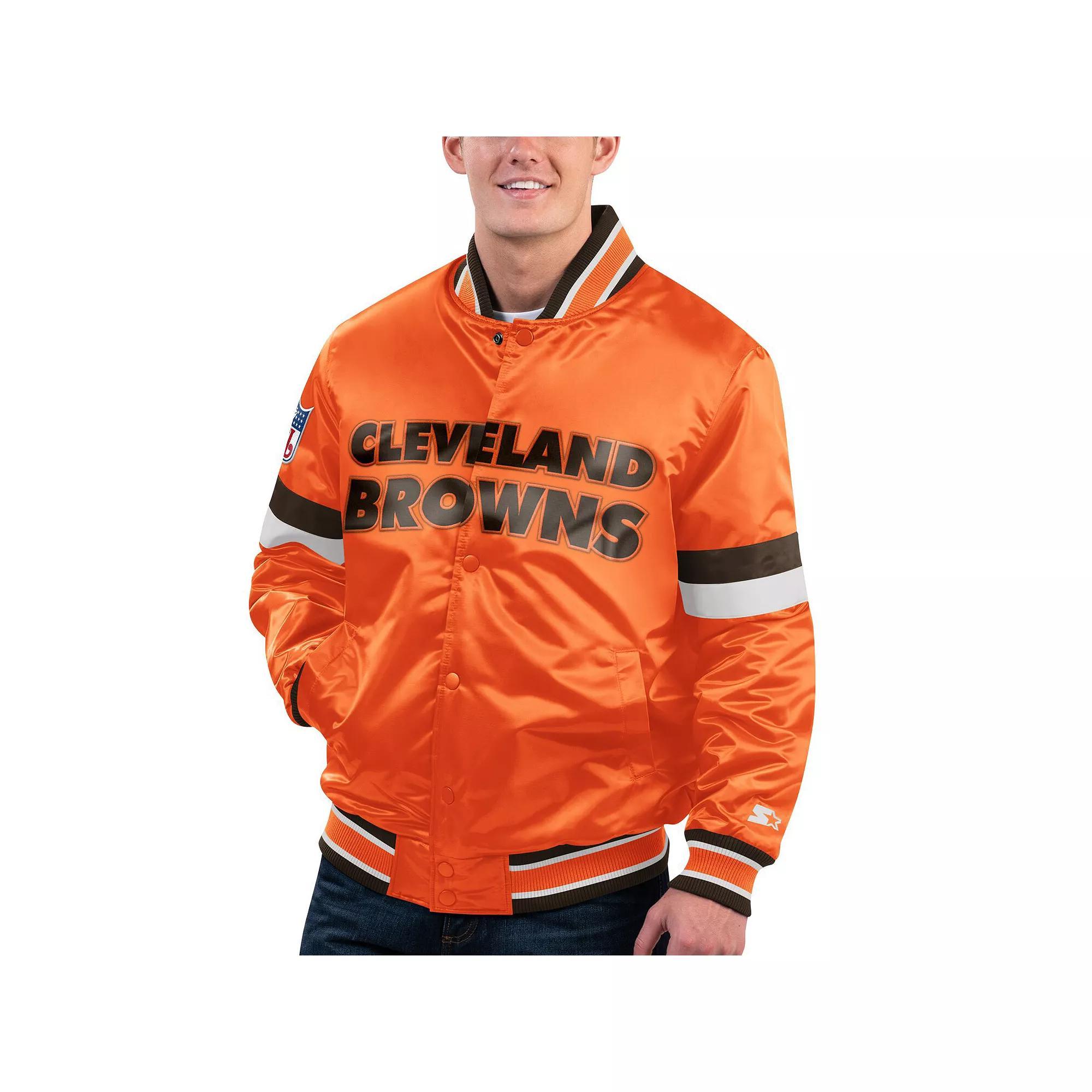 Men's Starter Orange Cleveland Browns Gridiron Classics Home Game Satin Full-Snap Varsity Jacket, Size: Large Product Image